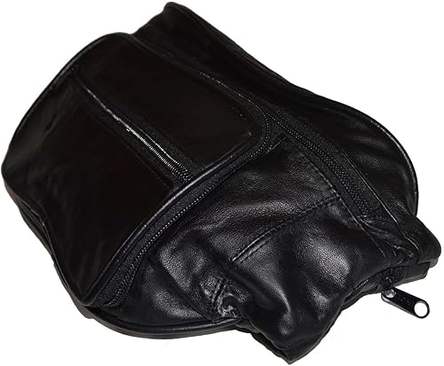 Miniatura 5 de Leatherboss Riñonera Jumbo de cuero genuino con bolsillo lateral con cremallera para hombres y mujeres color negro Negro 22 x 7