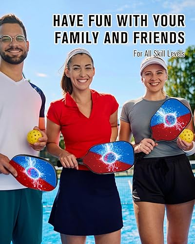 Miniatura 8 de KTRIO Juego de 2 palas de pickleball ligeras, palas de pickleball de fibra de vidrio aprobadas por USAPA con agarre antideslizante que absorbe el
