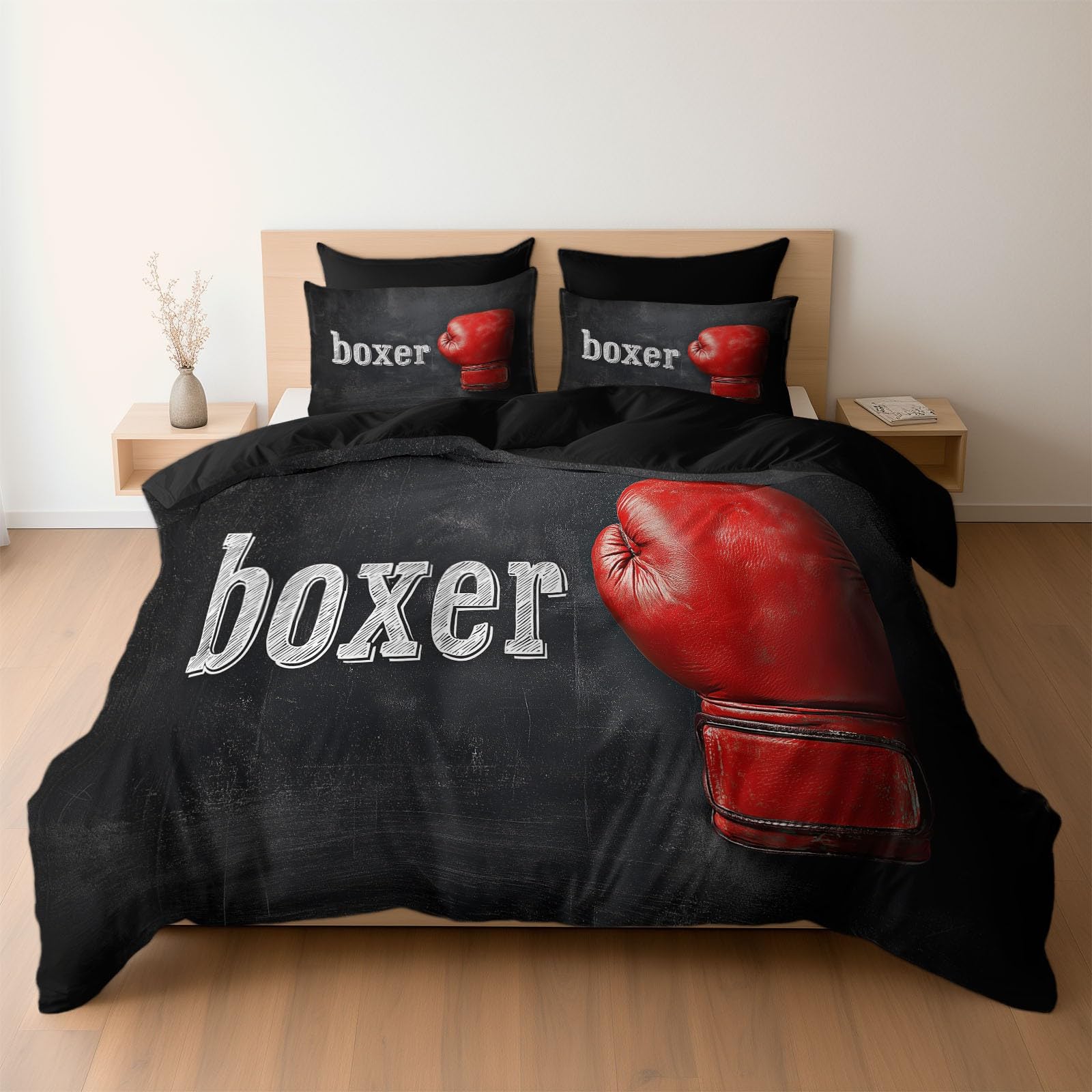 Housse de couette gants de boxe parure de lit 200x200 microfibre noire