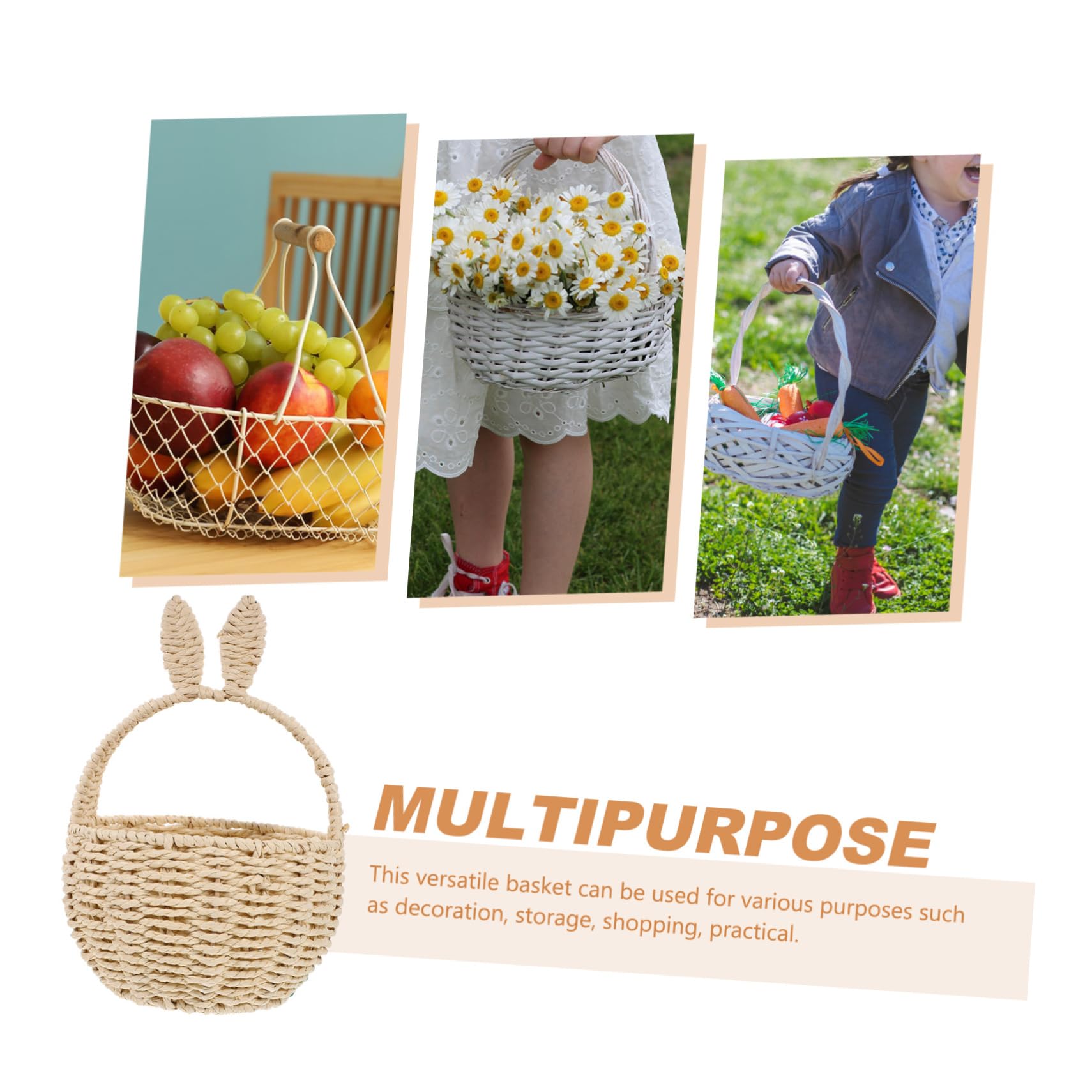 Cabilock Easter Bunny Woven Basket, Easter Candy Eggs Basket Picnic Basket with Cute Rabbit Ears Straw Wicker Baskets Rattan Basket Easter Party