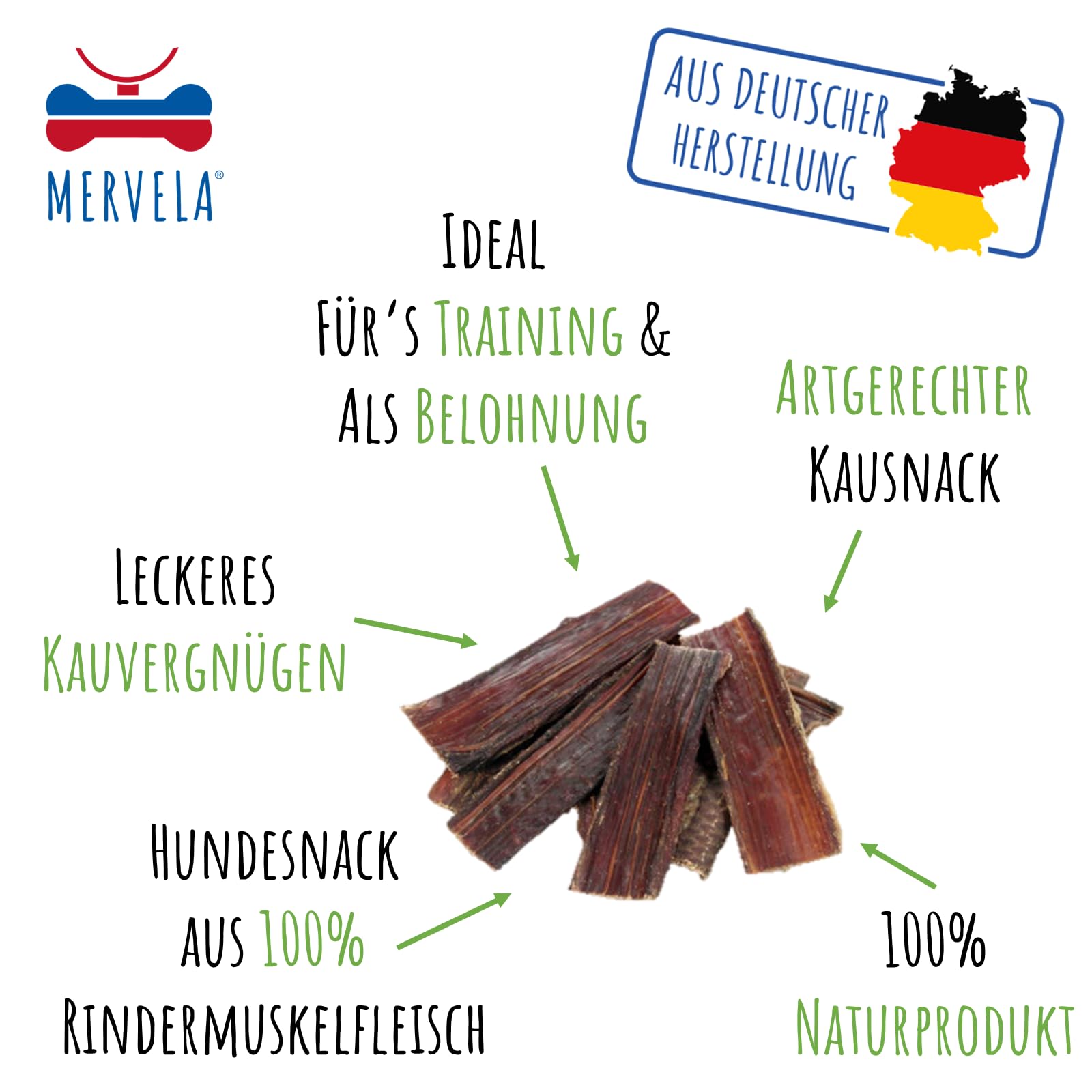 Carne essiccata per cani 2 kg | carne secca | spuntino sano per cani di fabbricazione tedesca | 100% carne di manzo e spuntino naturale