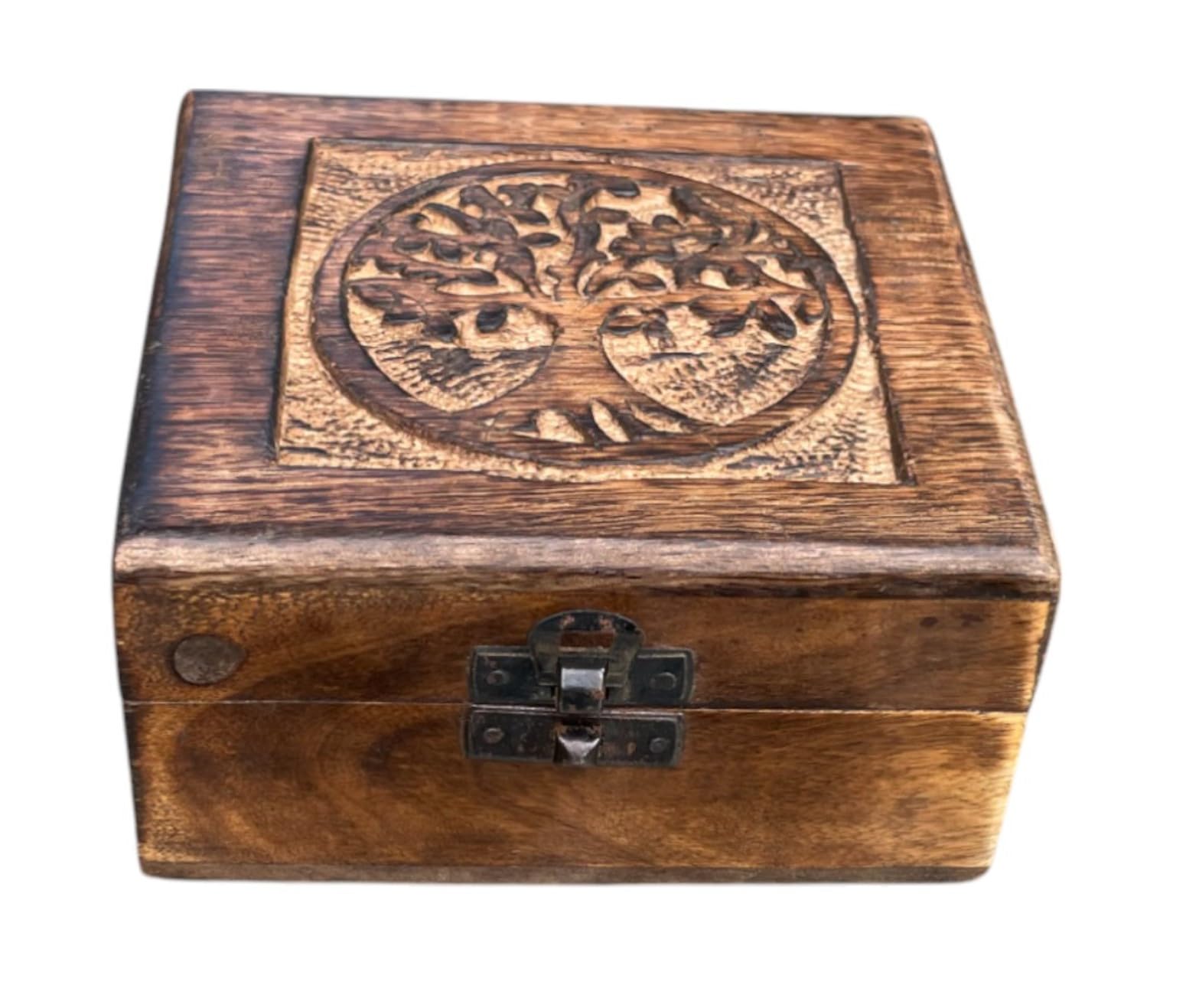 Tree of Life Wooden Keepsake Box - Small Storage Boxes with Lids for Jewellery, Memories & Trinkets - Hinged Lid Storage Boxes - Elegant Tree of Life Memory Box for Treasured Keepsakes - Square Shape