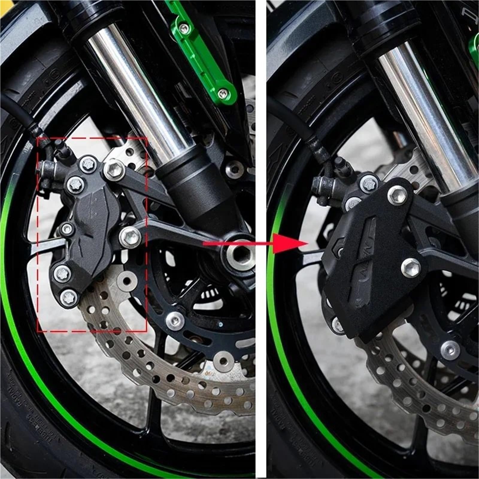 Osłon Zacisku Hamulcowego Pasuje do Kawasaki Z900 Z900RS Z900SE 2017-2024 Motocykl Przedni Zacisk Hamulcowy Tarczowy Osłona Ochronna Dekoracyjna Tarczy(1 Set-Green)
