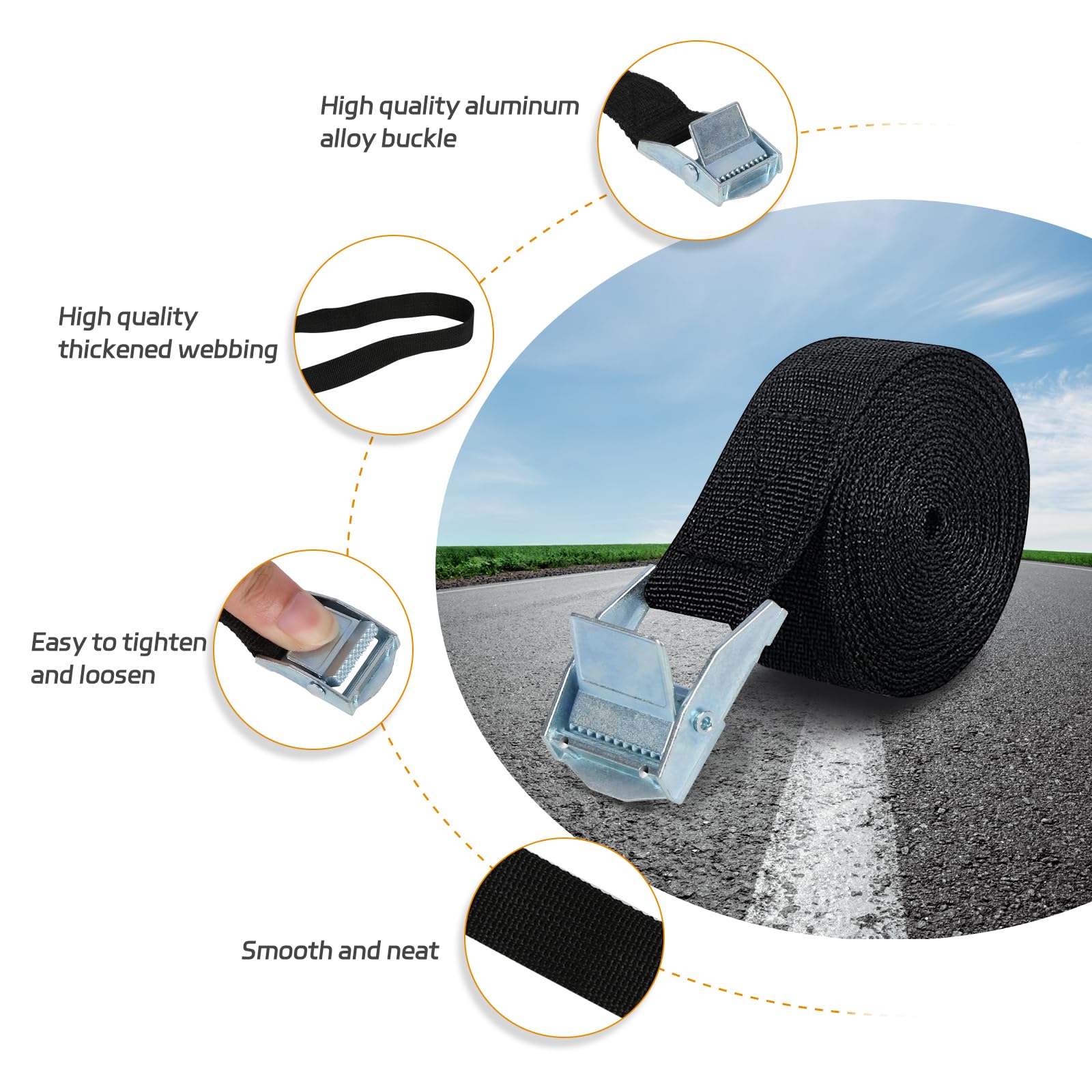 Sécurité Remorque 5 Sangles D'Arrimage Moto 20.5x2.5cm - Boucles Cliquet Noir - Pour Transport Vélo, Remorque, VR Cinghie Di Fissaggio