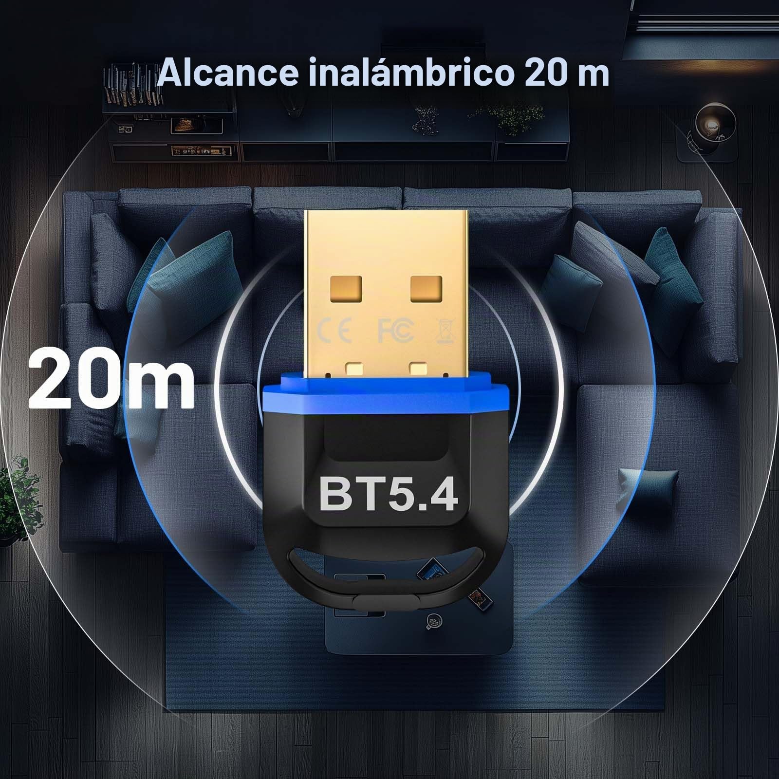 Hoppac Adaptador Bluetooth PC, Bluetooth 5.4 USB Stick Dongle, baja latencia, compatible con Windows 11/10/8.1/7, para auriculares, ratones, controladores, teclados, impresoras