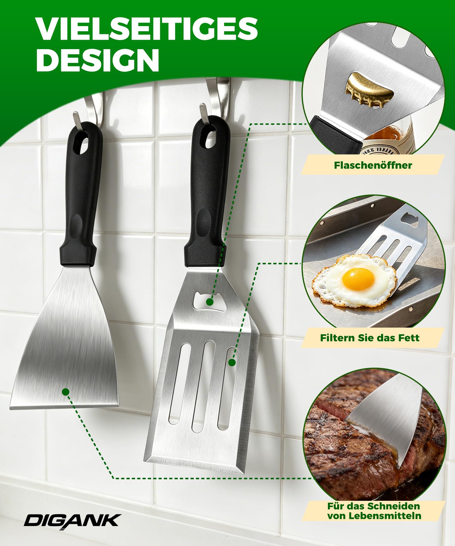 Edelstahl Plancha Grillplatte 40x30cm, 4mm Massiv plancha platte mit Grillzubehör,Grillspachteln Set, für Gasgrill und Holzkohlegrill