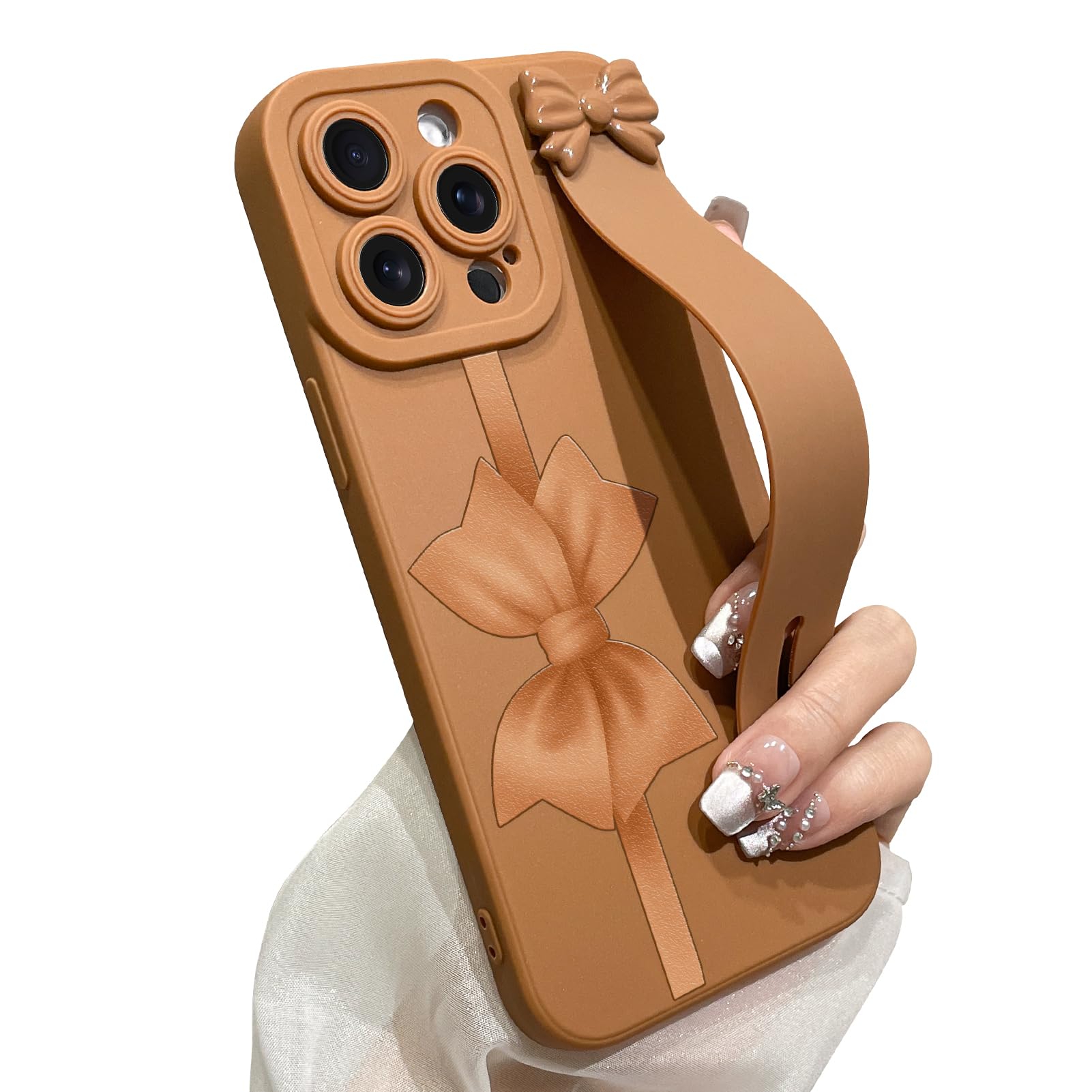 jueaes for iPhone 14 Pro Max Case with Wrist Strap Elegant Bow Ribbon Design with Adjustable Wristband Kickstand Shockproof Soft TPU Camera Protection