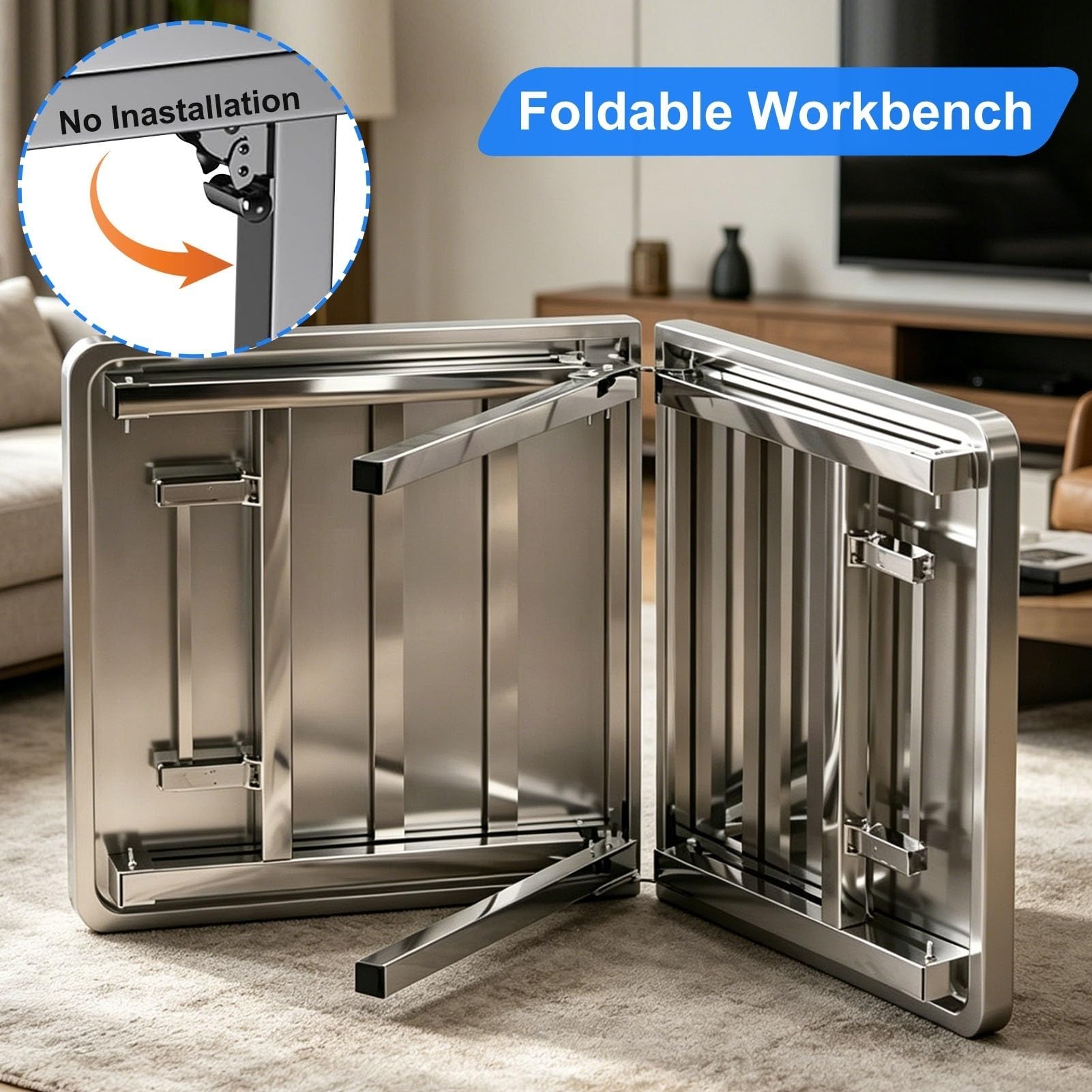 Tavolo Multiuso Pieghevole, Tavolo da Campeggio, Tavolo Portatile per Cucinare all'aperto, banco da Lavoro in Acciaio Inox per la Preparazione di Alimenti, Ideale per Auto, Campeggio, Picnic