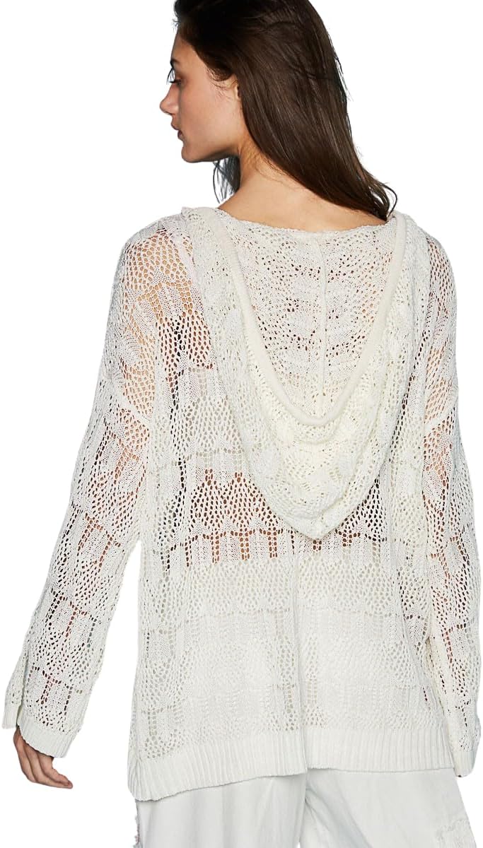 POL Crochet Knit Sweater, Long Sleeve, White, Open Stitch Pattern