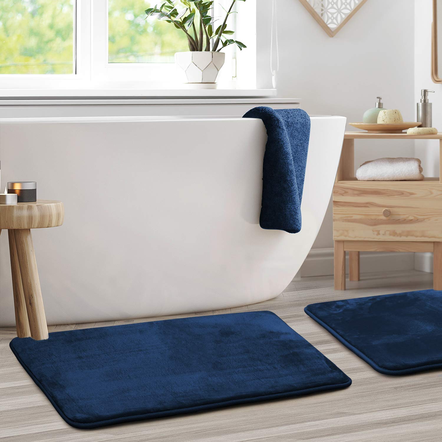Clara Clark 2 Pack Bathroom Rug Set - Memory Foam Bath Mat Set, Plush, Cozy, Ultra Soft, Non Slip, Perfect for Your Rugs for Bathroom, Machine