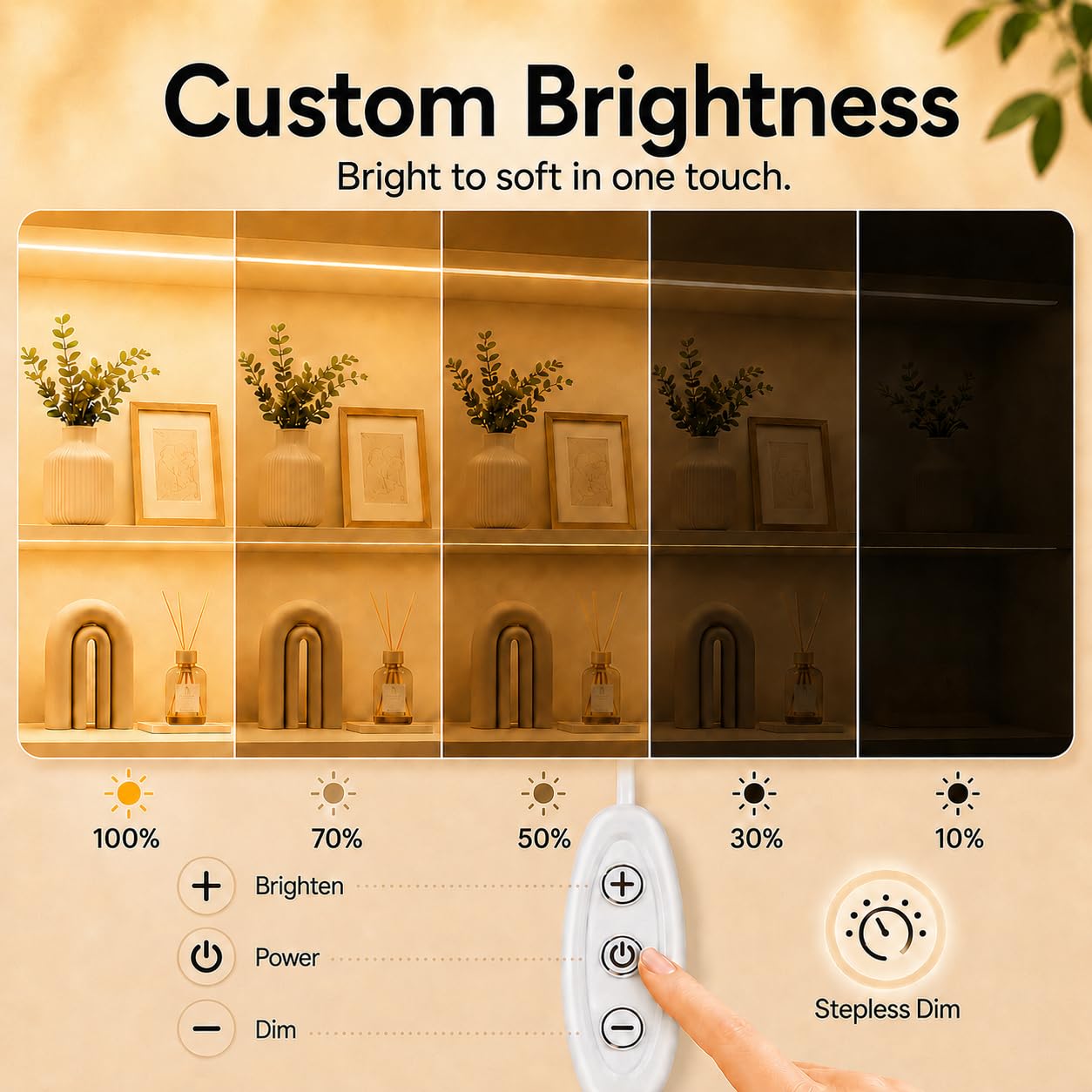 Taśma LED COB USB 3 m, 5V Barwa Ciepła Biel 2700K z Samoprzylepną Warstwą, 320 Diod LED/m z Możliwością ściemniania, do Oświetlenia Otoczenia Telewizora, Lustra, Szafki Podblatowej, Półki