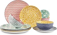 Selamica 12-Piece Ceramic Dinnerware Set for 4 - Scratch-Resistant Plates & Bowls, Dishwasher Microwave Safe, Vibrant Mix-Match Colors