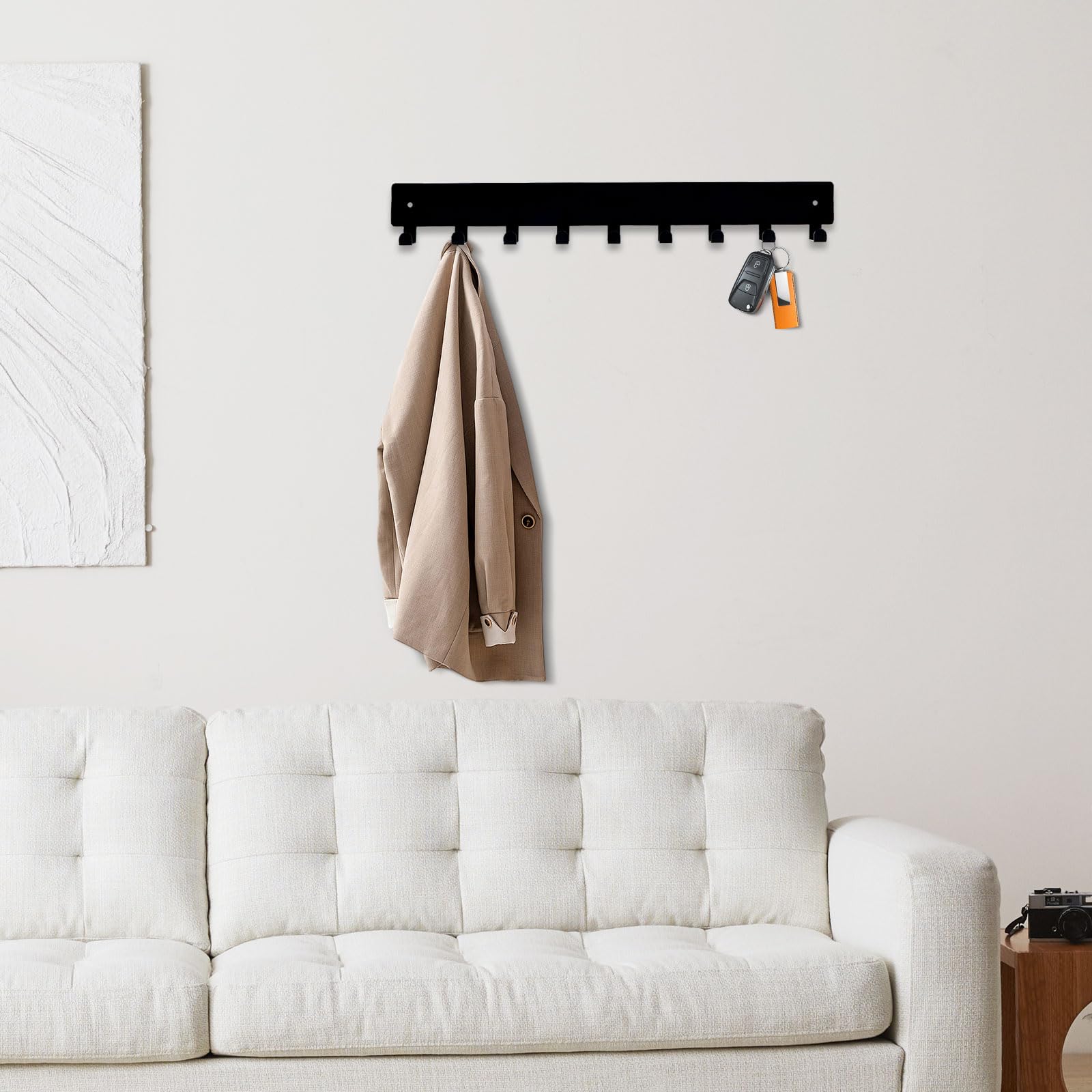 Portachiavi da parete con 9 ganci, organizer per chiavi in metallo, nero, per ingresso, cucina, soggiorno, ufficio, decorazione per porte (35,5 cm)