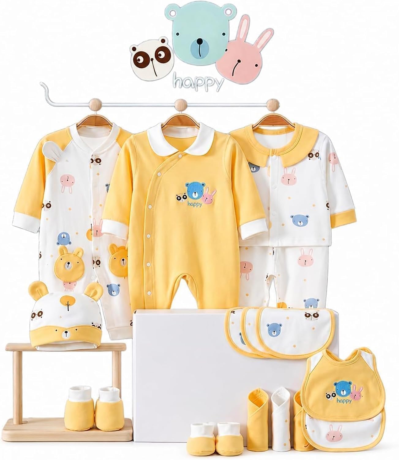 Newborn Baby Boy Clothes Set, 21-Piece 100% Cotton Layette Essentials, 0-3 Months, Buttery Yellow