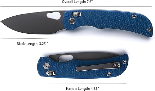 Miniatura 4 de M Miguron Moyarl Cuchillo plegable 3.25 pulgadas gris oscuro PVD 14c28n hoja azul mango micarta con clip de bolsillo de titanio cuchillo de bolsillo