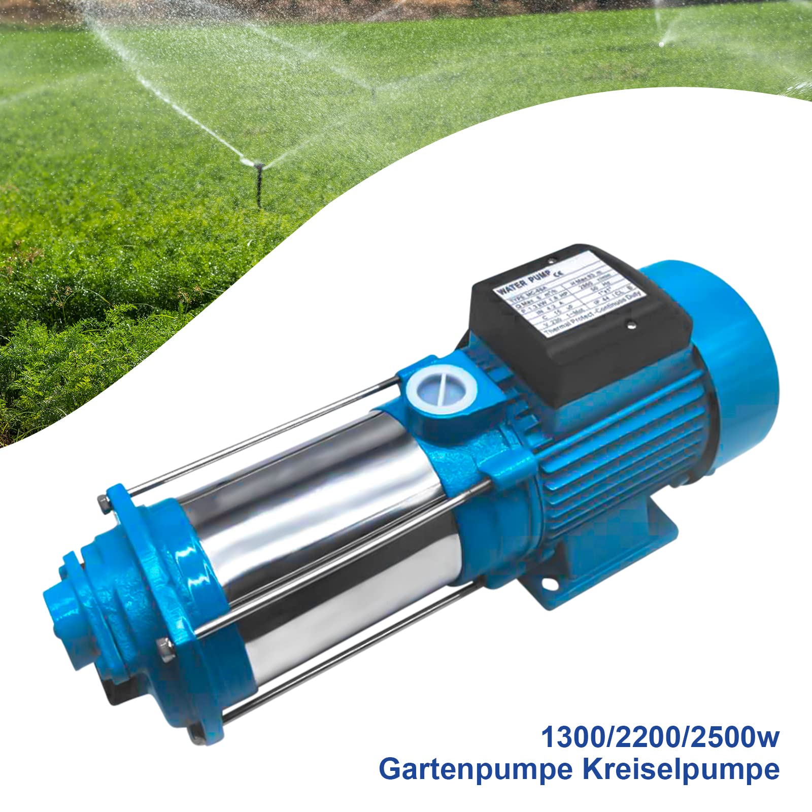 WooDerson Kreiselpumpe Selbstansaugend Leise 10 Bar Gartenpumpe 4000L/H 2200W Wasserpumpe Max Ansaugtiefe 10 m, Max Förderhöhe 100m, 2850RPM, IP44 Schutzart