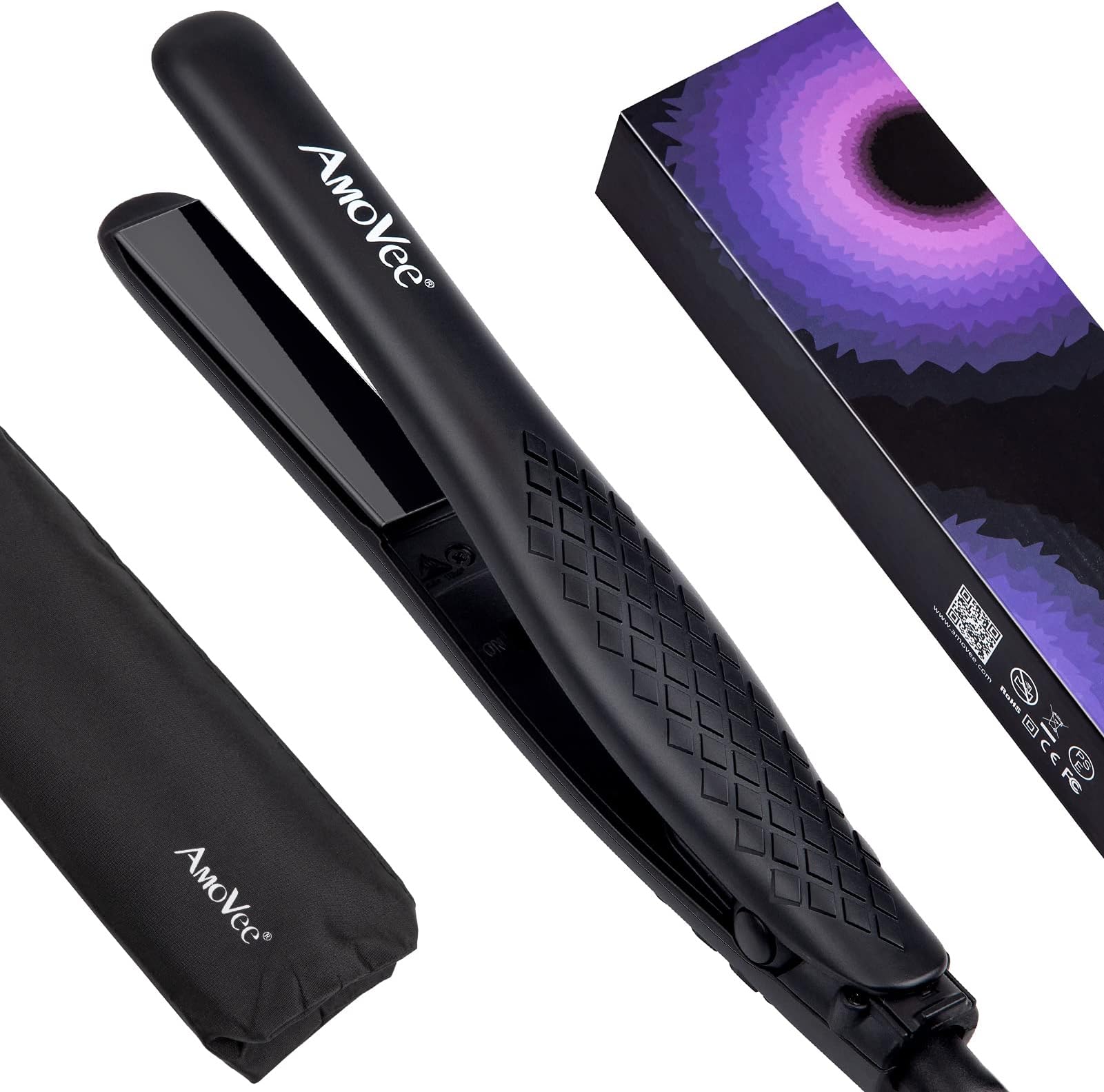 AmoVee Mini Flat Iron Hair Straightener with Ceramic Plates & Adjustable Temp - Straightens & Curls All Hair Types Anti-frizz, for Travel, Carry Bag