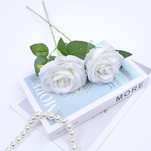 Miniatura 32 de Flores artificiales de rosa, rosa artificial, rosa falsa, rosa de seda, flores falsas de aspecto real con tallos para ramos de boda DIY, centros de