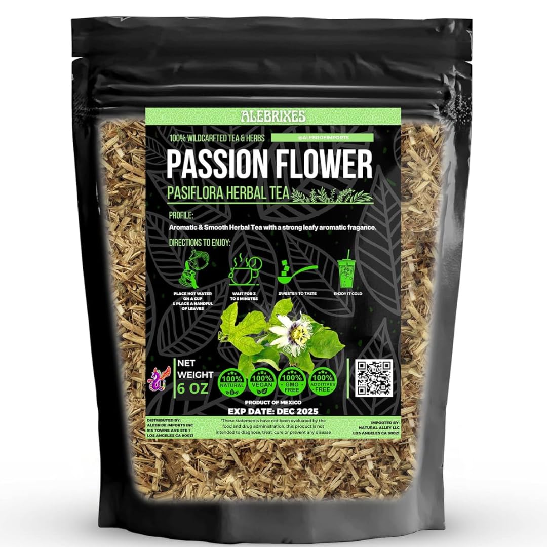 Alebrixes | Passion Flower Herbal Tea (6 oz) | Whole Dried Passionflower Leaf | Te Passiflora - Pasiflora | Relaxation, Focus, Bed Time Tea.