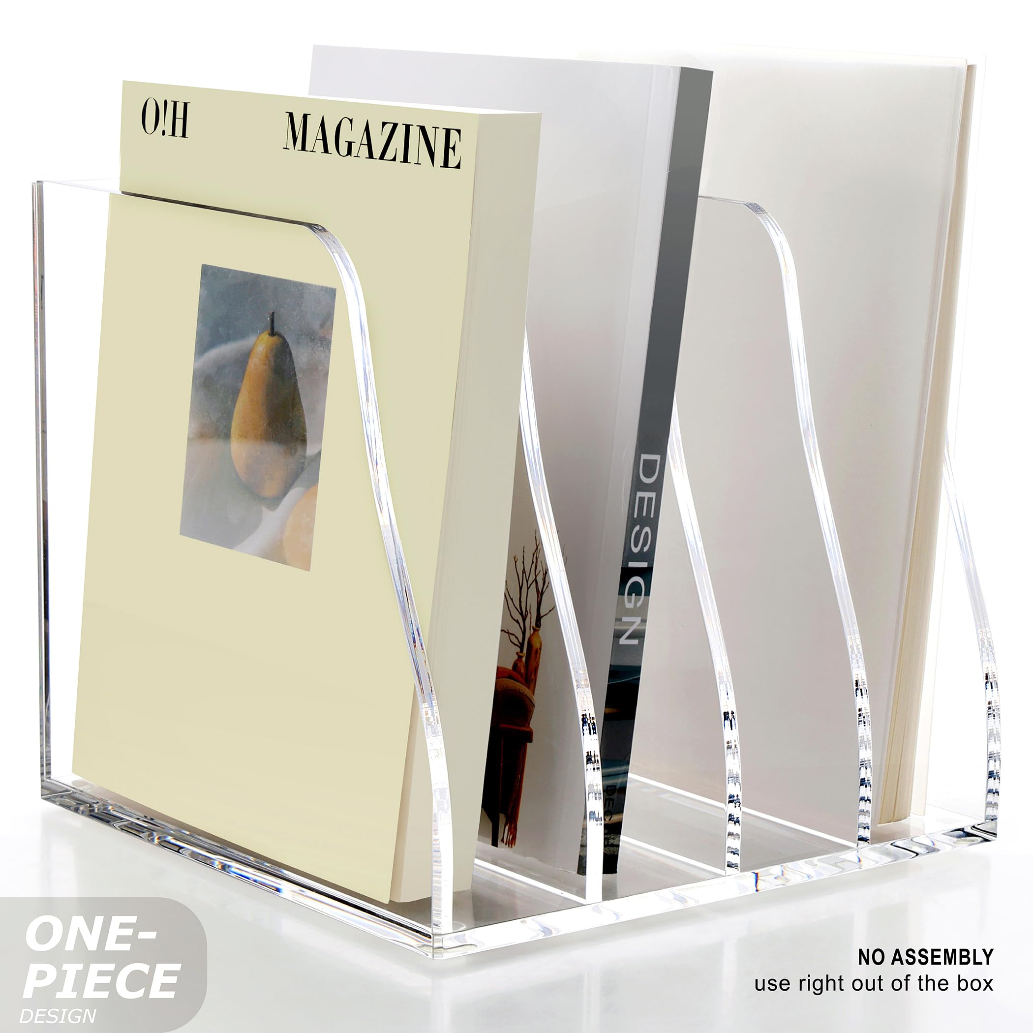 SANRUI Acrylic Desk File Organizer, 4 Vertical Compartments Clear Magazine File Holder Workspace Sorters - Image 4