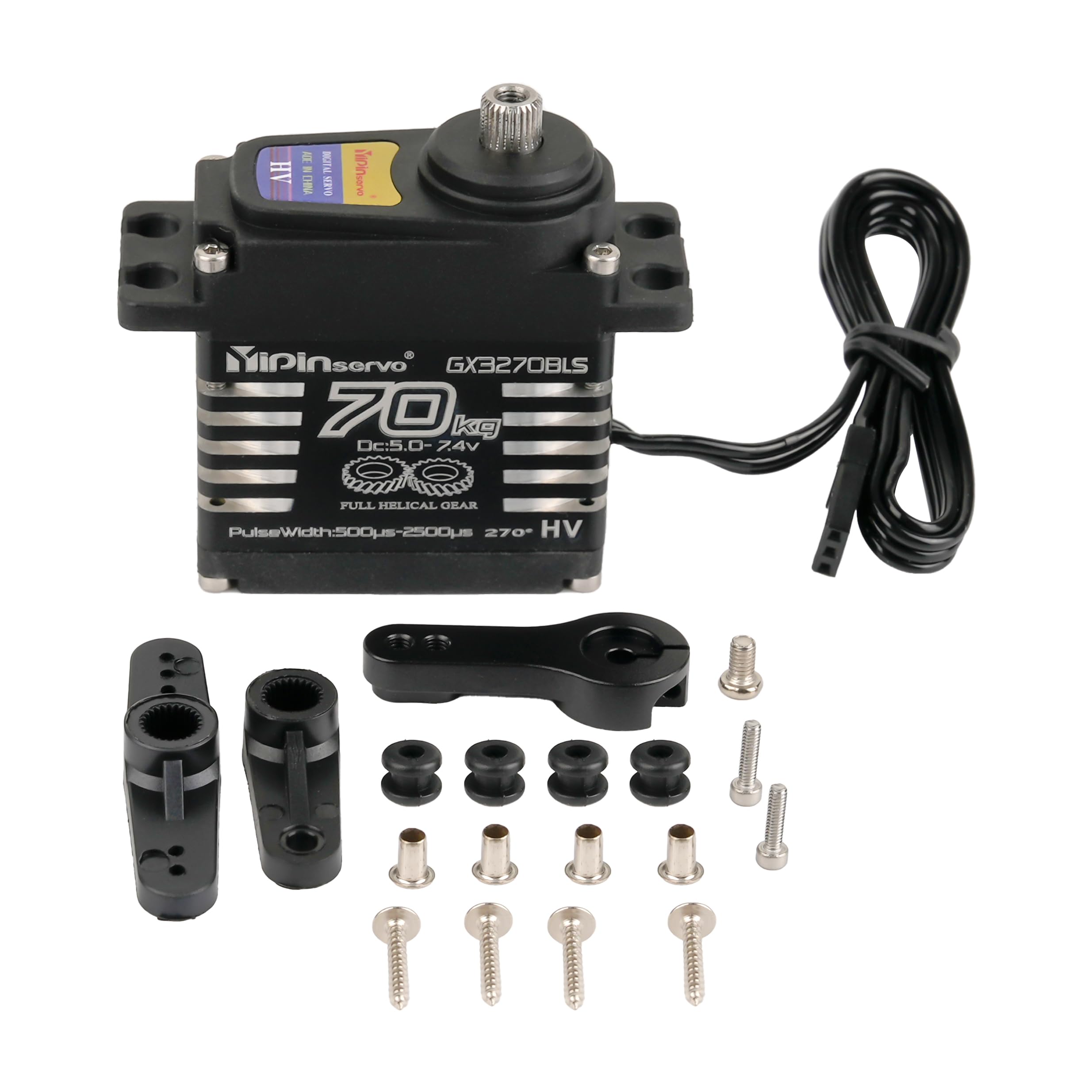 70kg Digital Servo 8.4V Alta Torgue Impermeabile IP68 Brushless RC Servo Motore Acciaio Elicoidale Gear con 25T Servo Braccio 1/5,1/6, 1/8, 1/10 RC Giocattoli Auto/Robot/Barca/Arduino