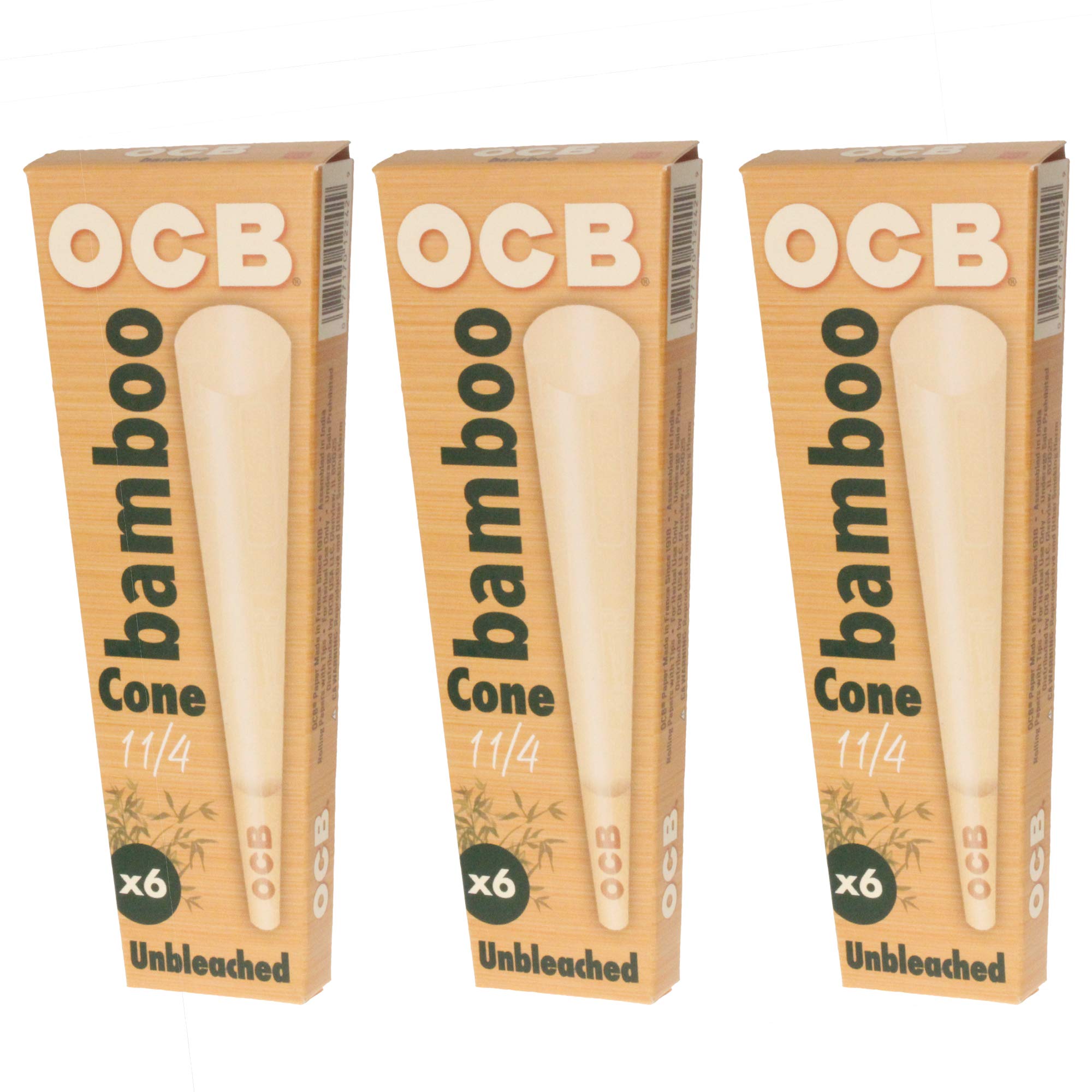 OCBUnbleached Bamboo 1 1/4" Cone - 3 Packs with 6 Cones per Pack
