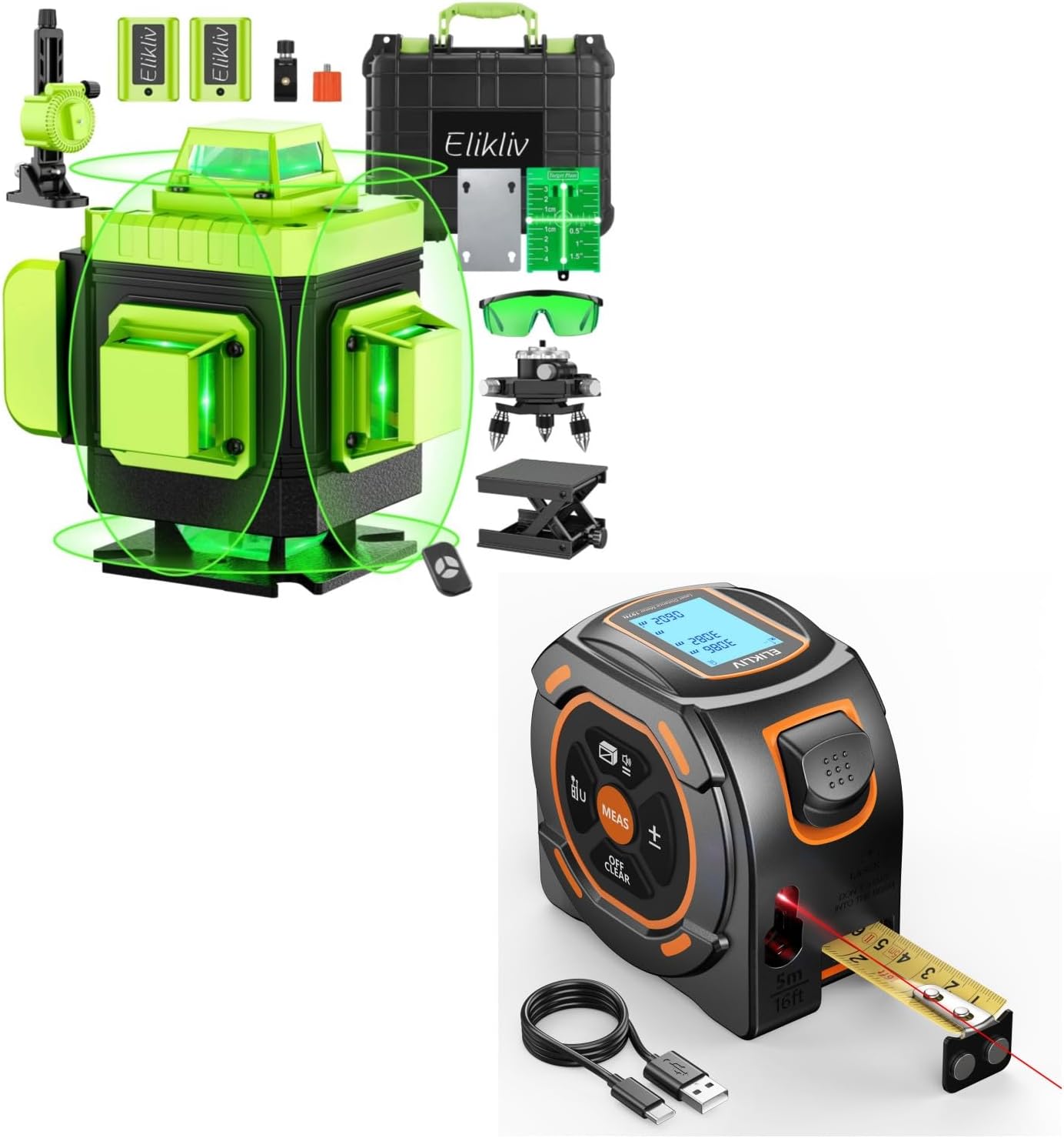 Elikilv Laser Tape Measure 197Ft Laser Measurement & 16Ft