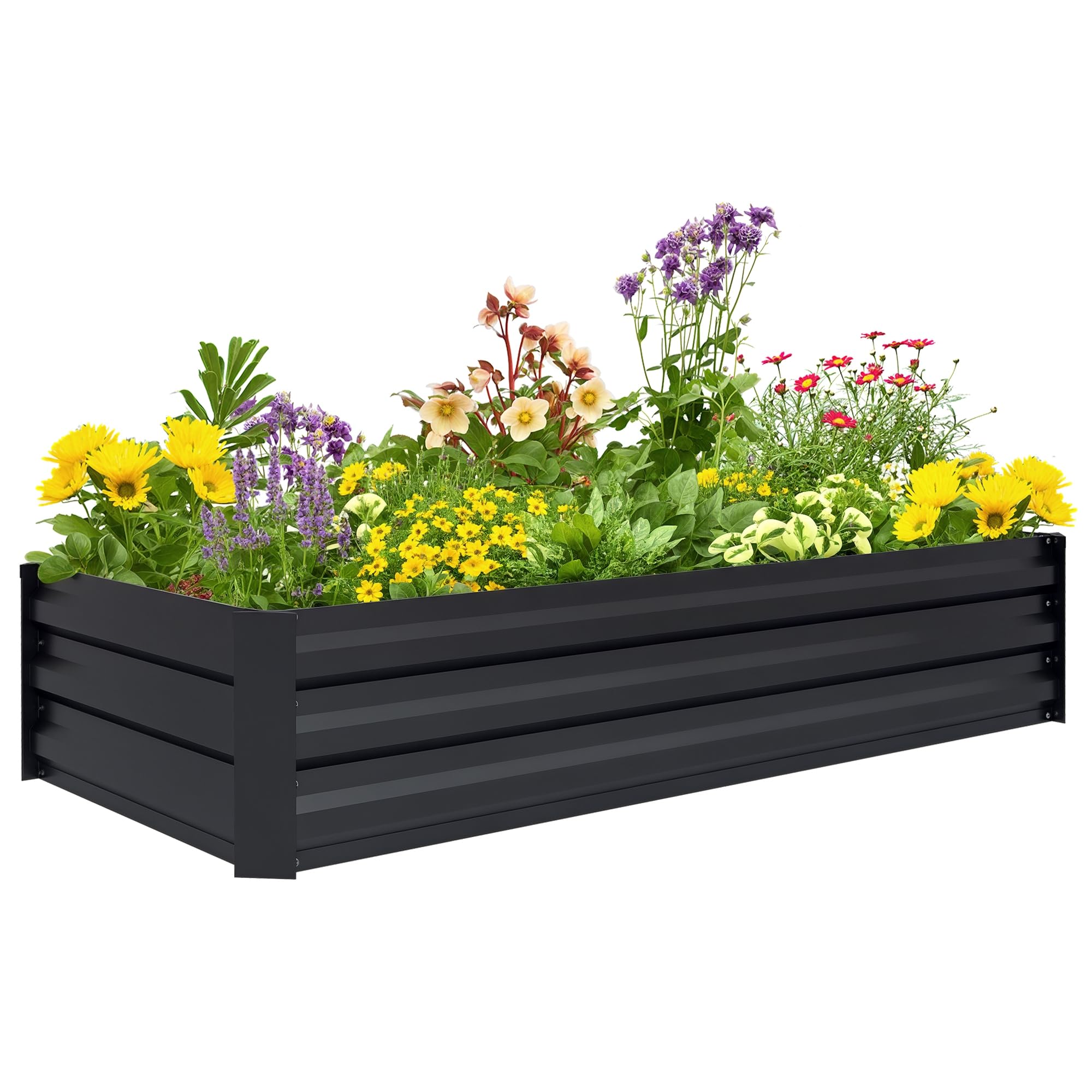 Outsunny Jardinière rectangulaire Potager de Jardin bac à Fleurs en Acier avec Bordure de sécurité et Fond Ouvert dim. 150L x 70l x 30H cm Noir