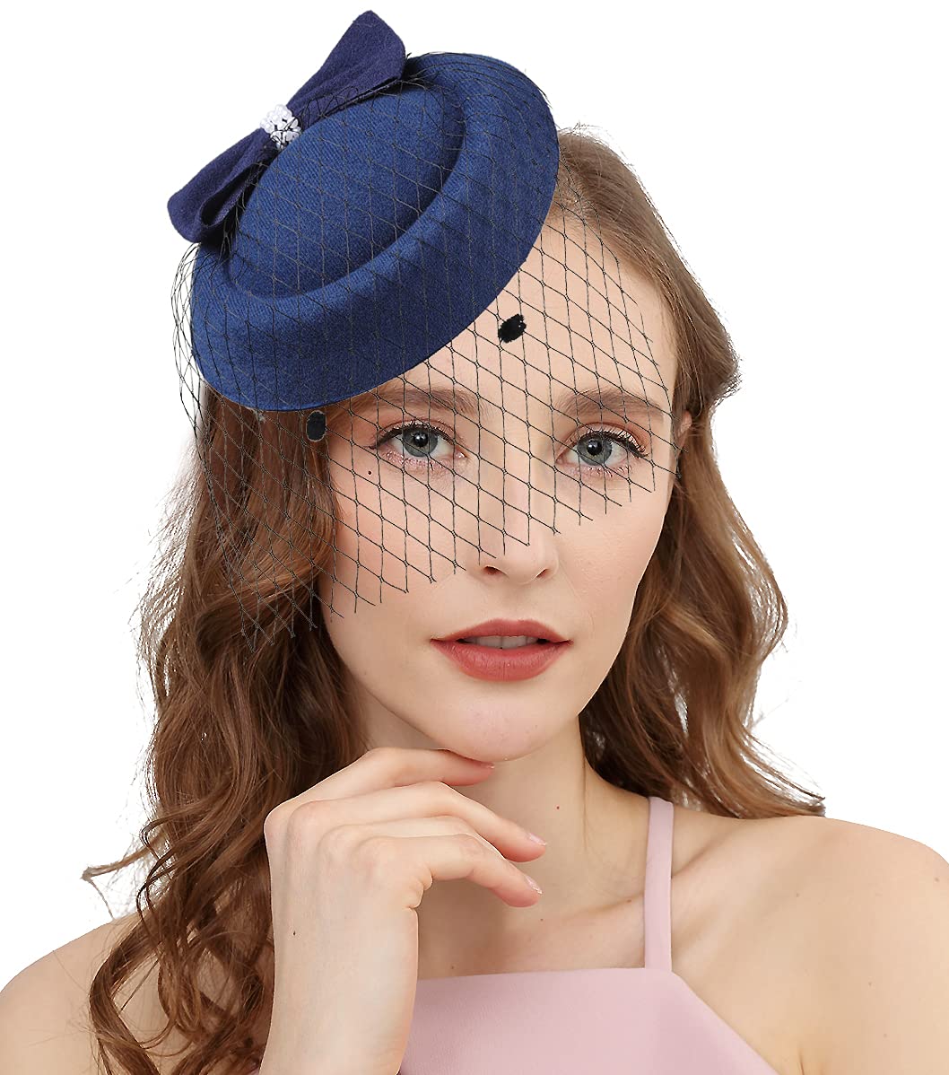Fascinators Hats 20s 50s Hat Pillbox Hat Cocktail Tea Party Headwear with Veil for Girls and Women