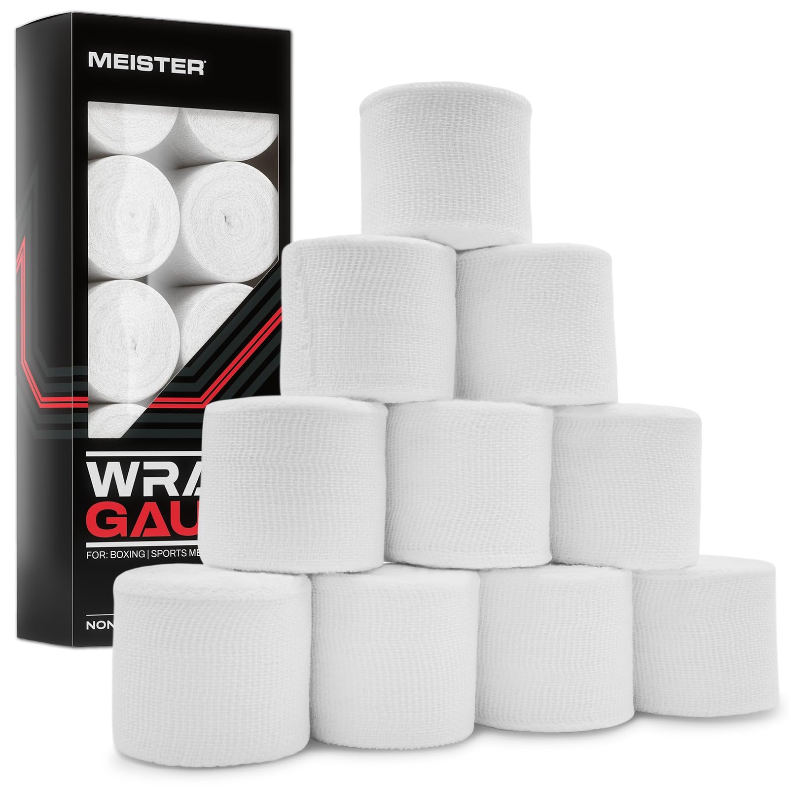 Meister Wrap Gauze Rolls - Triple-Woven Thick Cotton 15yd x 2" - White - 10 Rolls