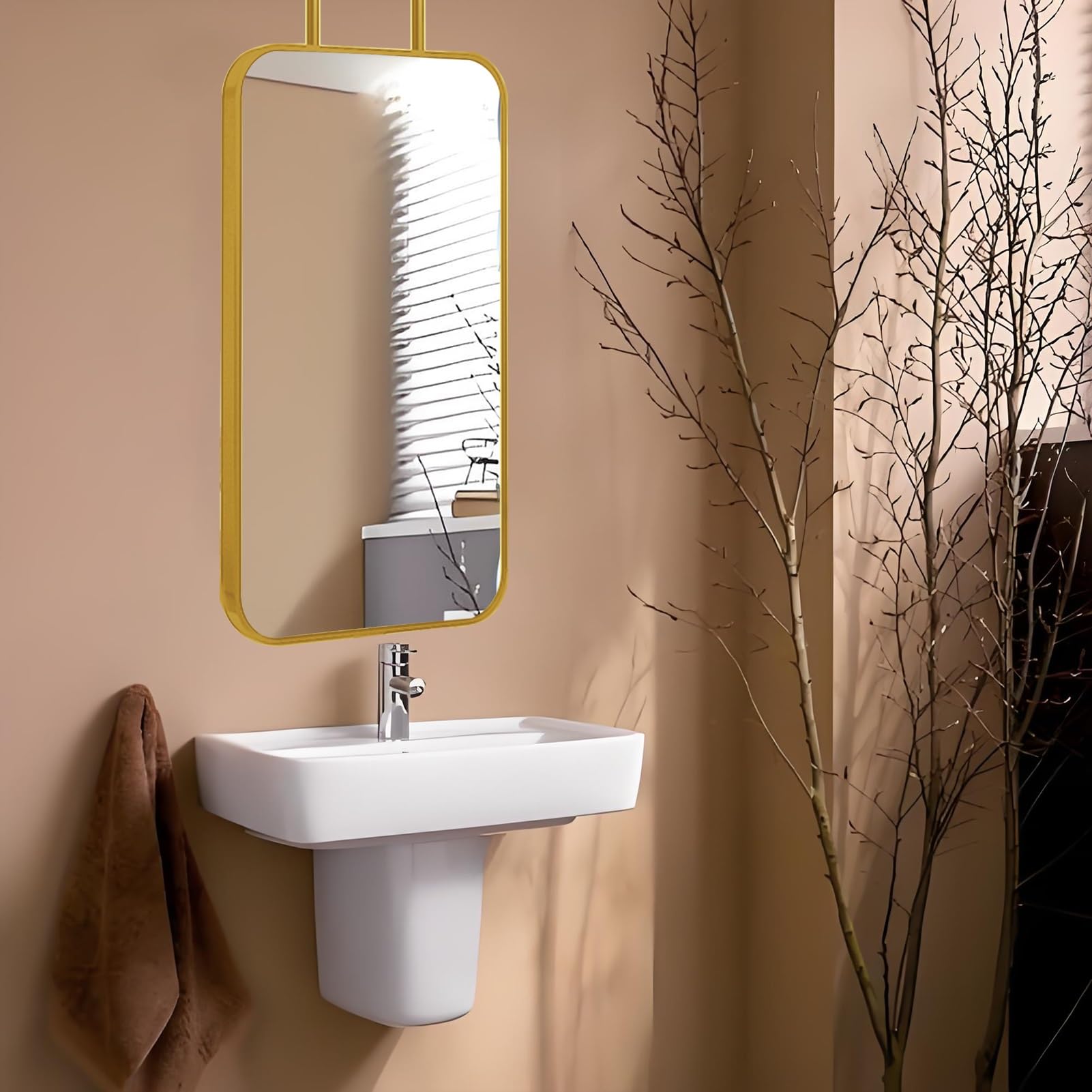 FGXHHS Modern Simple Metal Floating Mirror, Hanging Rod (Customizable Boom), Hallway, Offce Decor Clear and Practical -Gold(40cmx70cm)