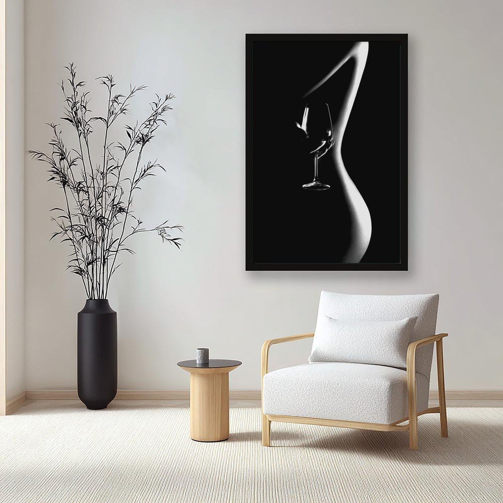 Poster su tela con vino rosso, bianco e nero, donna che beve vino, decorazione per camera da letto, ufficio, stanza, regalo, 40,6 cm L x 61 cm W