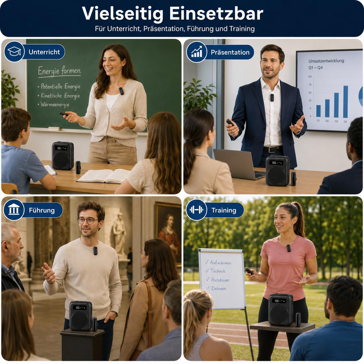 Sprachverstärker Tragbar, mit Kabellos Mikrofon, 2000mAh Akku | Drahtloser Sprachverstärker, mit Kabellos Lavalier-Mikrofon, für Lehrer, klassenzimmer, Meetings, Tour, leistungsverstärker