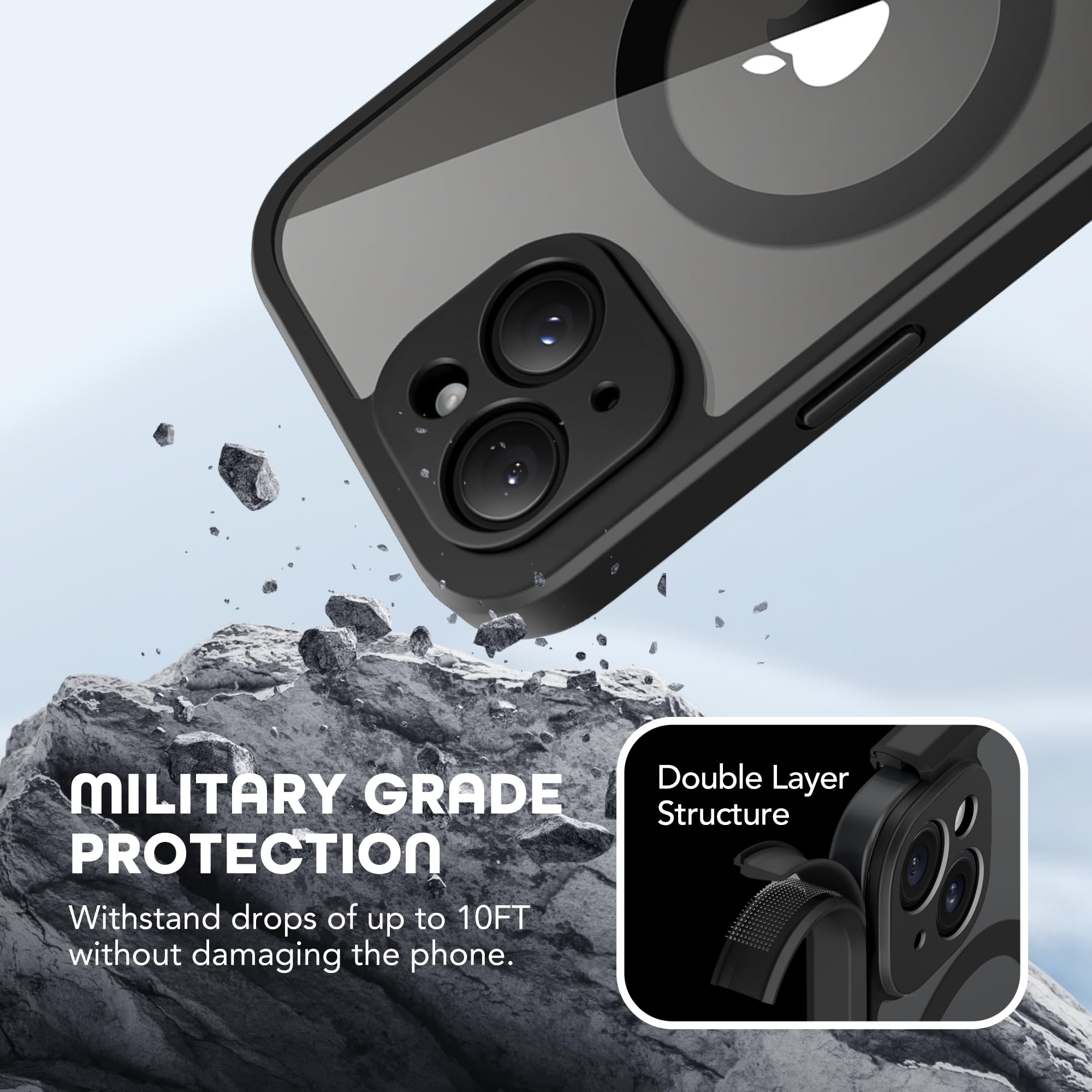 for iPhone 15 Case, Compatible with MagSafe, Built-in Privacy Screen Protector and Camera Protection, Anti Spy Full Body Dustproof Shockproof Hard Phone Case 6.1", Black