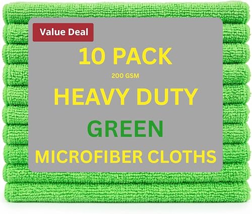 Green Microfibre Cleaning Cloths, Pack of 10
