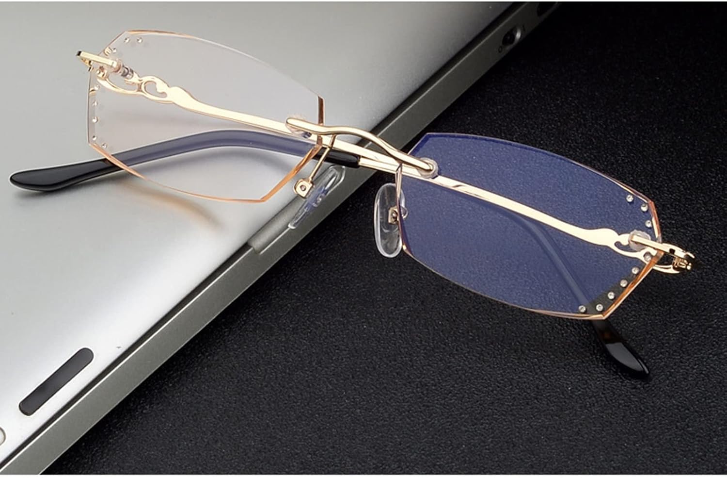 JUNZ Women's Trendy Frameless Reading Glasses, Blue Light Filter, Computer Reading Glasses