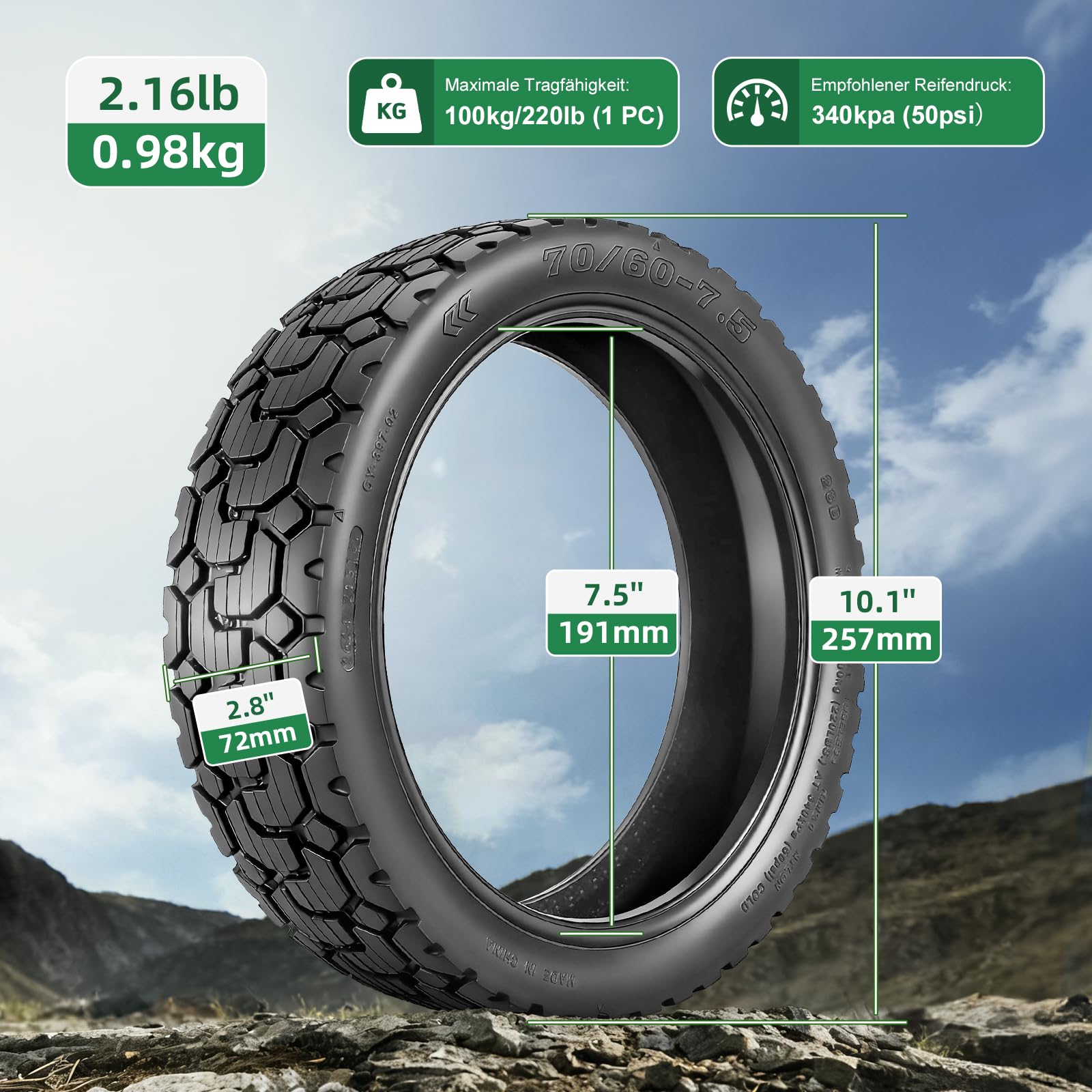 70/60-7,5 Ersatzreifen für Segway Ninebot ZT3 / ZT3 Pro, 11 Zoll Selbstreparierender Schlauchlose Reifen Cross Season Elektroroller Tire mit Kleber (Selbstreparierender-2 Stück)