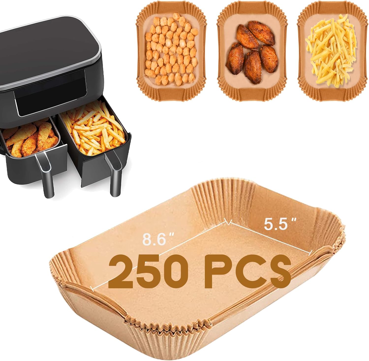 Disposable Paper Liner Rectangular 250 Pcs for Ninja Dual Air Fryer and More, Non-stick Rectangle Parchment Paper Basket Liners Disposable Paper Liner Rectangular 250 Pcs for Ninja Dual Air Fryer and More, Non-stick Rectangle Parchment Paper Basket Liners