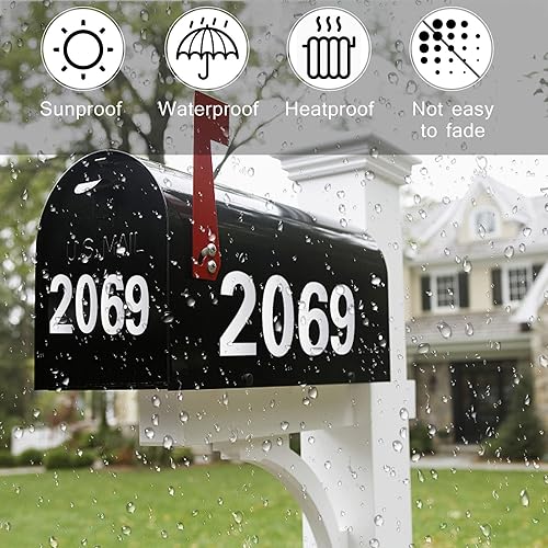Miniatura 4 de Números reflectantes de buzón blancos, 5 juegos de calcomanías de números de buzón para exteriores, vinilo impermeable, números de dirección