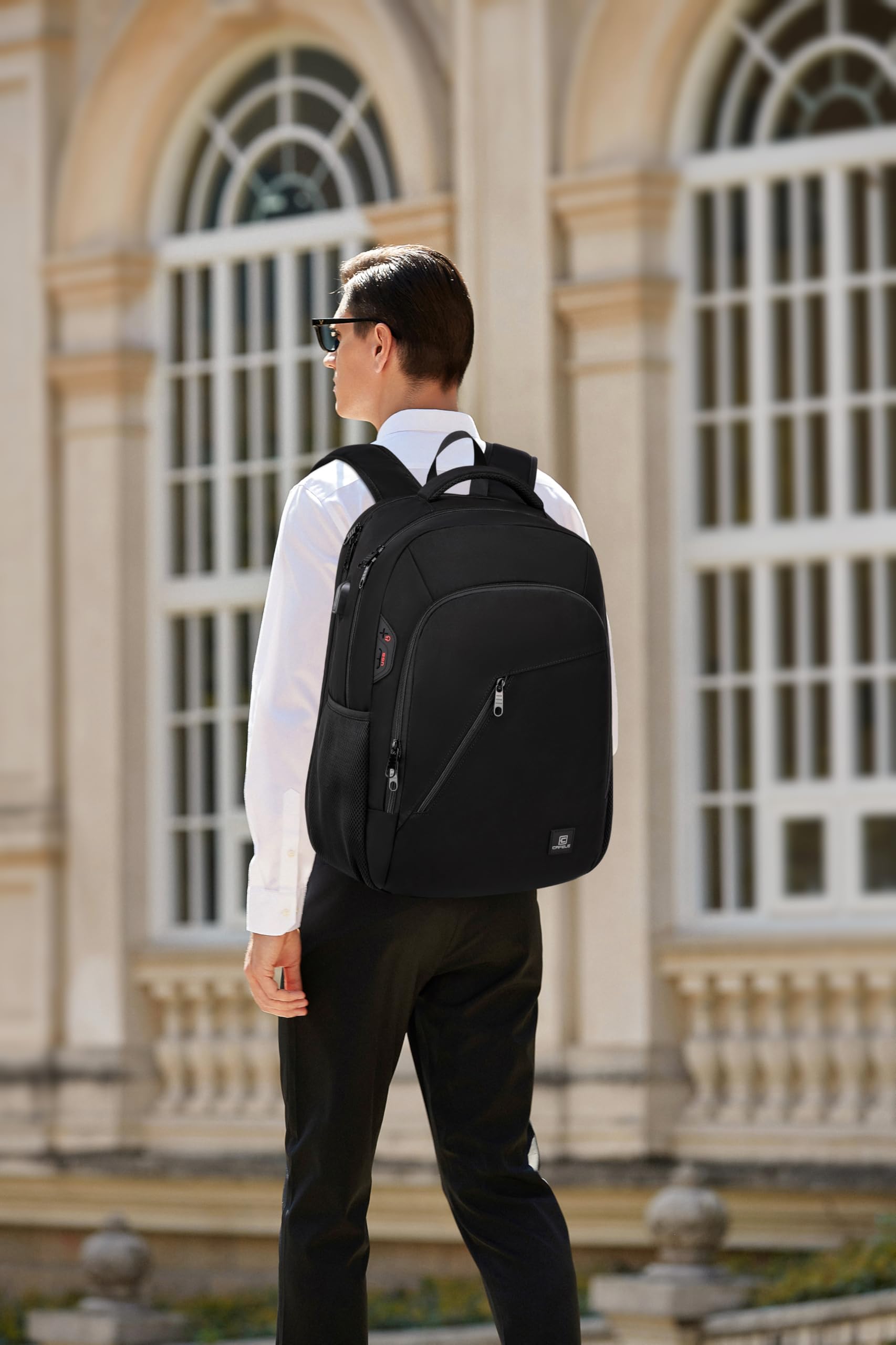 Cafele Mochila Unisex para Adultos y Adolescentes - Mochila Escolar con Puerto USB de Carga para Portátil 17,3 Pulgadas - Ideal para Trabajo, Universidad, Viajes - Negro
