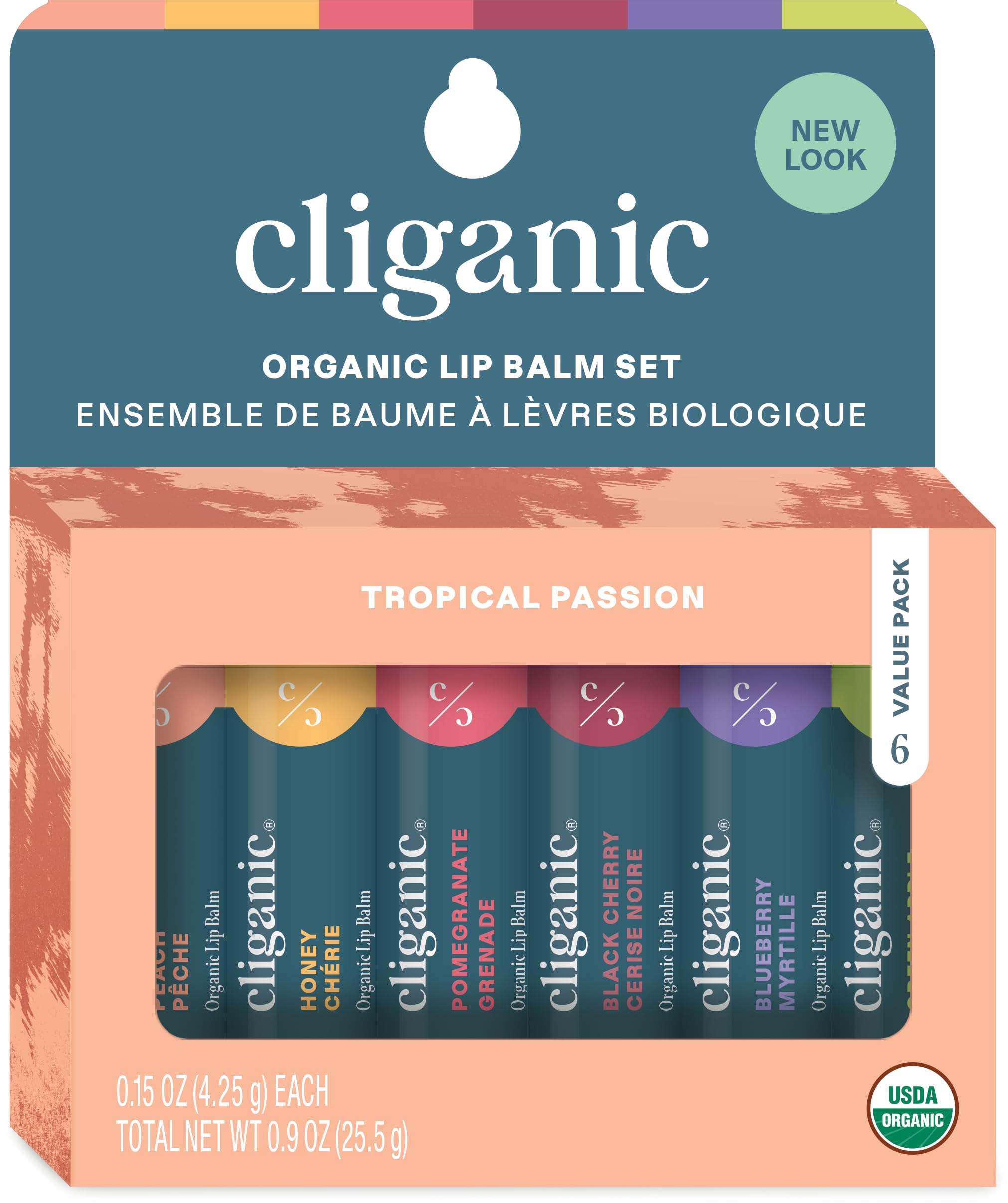 Cliganic Organic Lip Balm Set - 6 Tropical Flavors - 100 Natural Moisturizer for Cracked Dry Lips