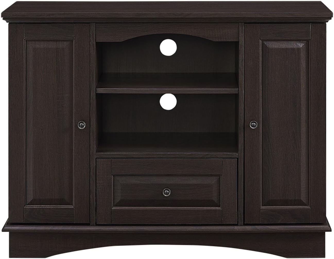 Walker Edison Tall Traditional Wood Universal TV Stand with Cabinet Doors and Open Shelves for TV's up to 48" Living Room Storage Shelves Entertainment Center, 42 Inch, Espresso Brown
