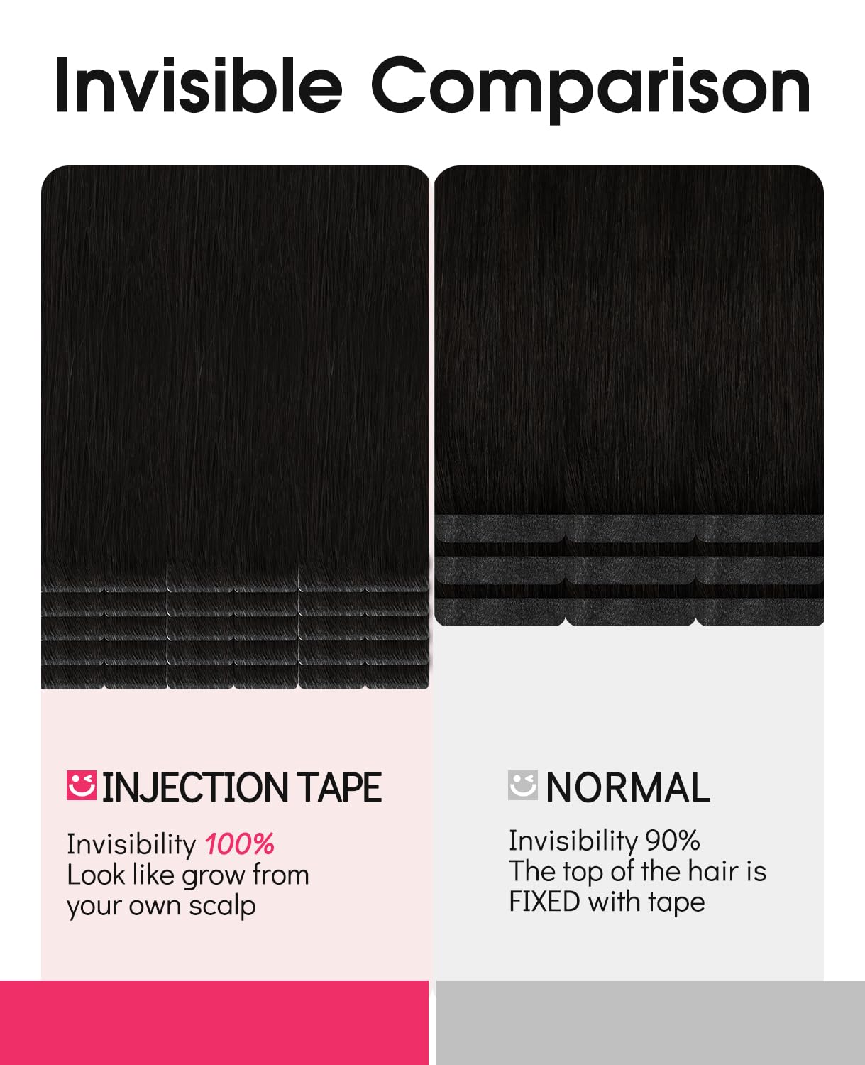Youngsmile Invisible Tape Extensions Echthaar, 50cm 45g 20Stk, #1B Schwarz | Invisi Edge, Remy Echthaar, unsichtbarer Ansatz, natürlicher Look, seidig weich, langlebig, für den täglichen Gebrauch