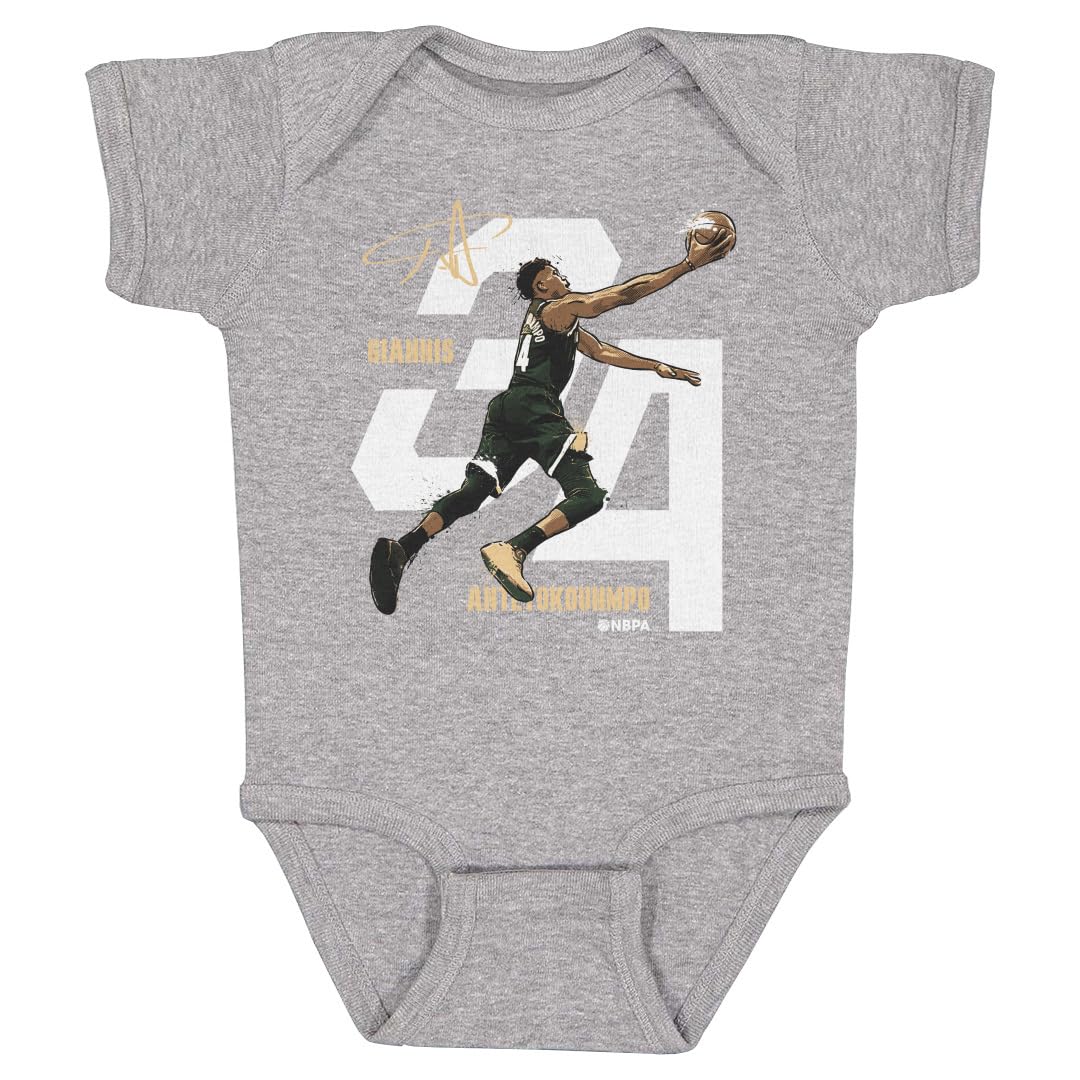 500 LEVEL Giannis Antetokounmpo One-Piece Infant Bodysuit - Giannis Antetokounmpo Layup W WHT (Heather Gray, 18M)