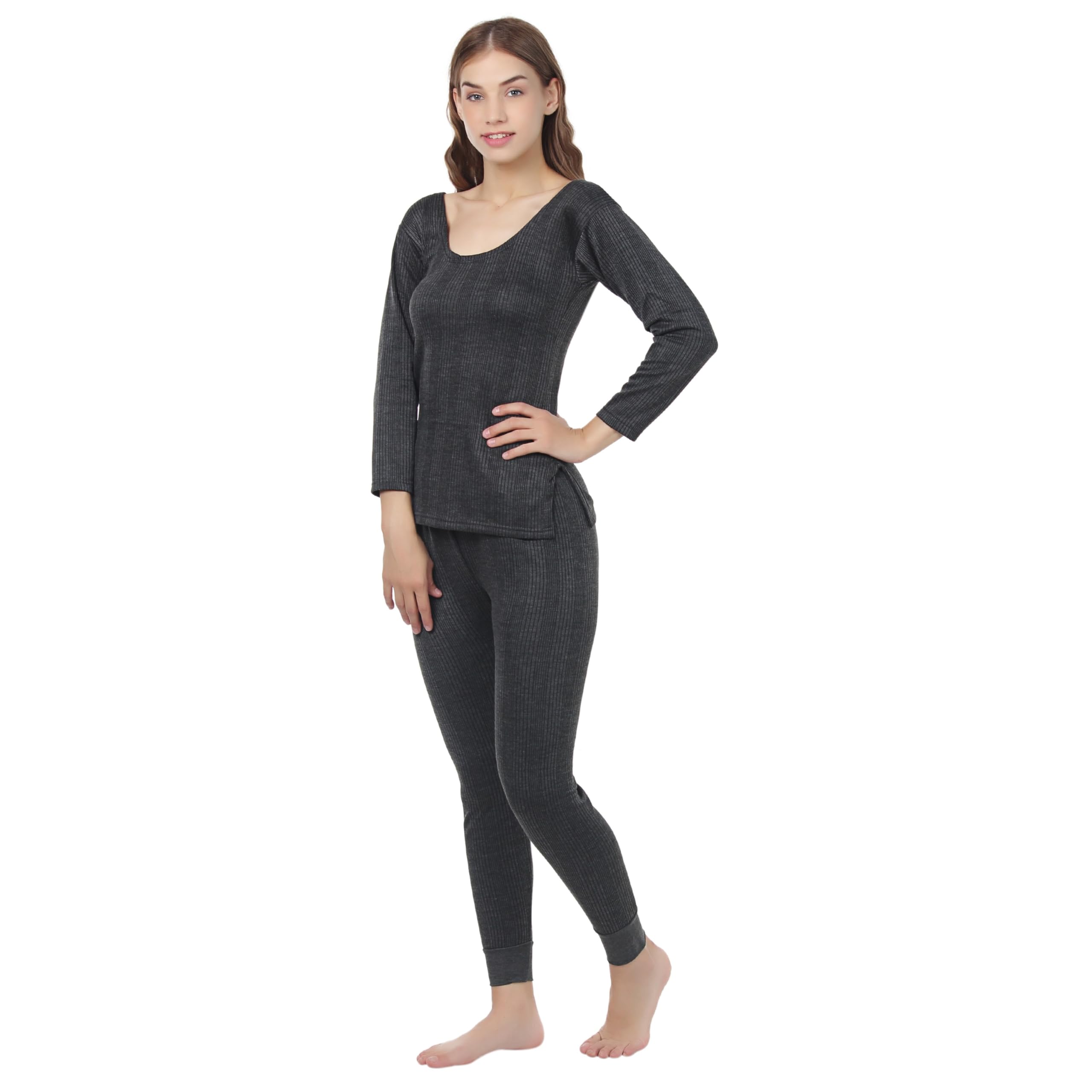 Thermal Wear Set for Women Top & Bottom Winter Body Warmer Natural Insulation Cotton-Viscose Thermals Lower Leggings Inner Set - M-image-25
