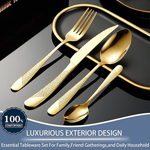 Miniatura 3 de Juego de cubiertos dorados, 24 piezas de cubiertos dorados para 6, juego de cubiertos pulidos con espejo, juego de vajilla para comer en el hogar,