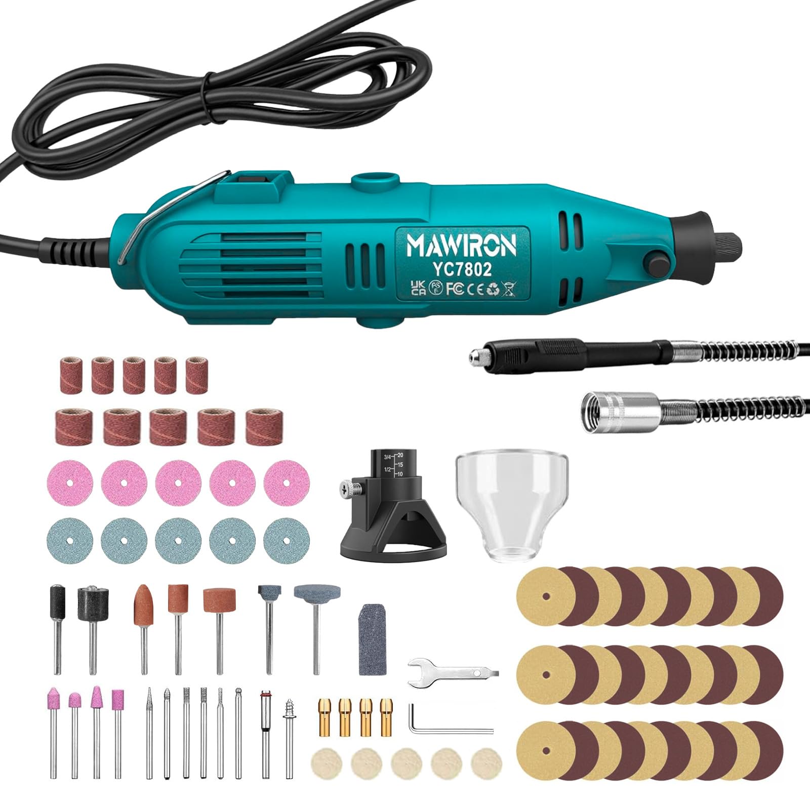 Herramienta rotativa, 8000 – 35000 rpm, kit de herramientas rotativas de velocidad variable con eje flexible, 80 piezas de accesorios y multiherramienta de 200 W, perfecto para lijado detallado