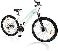 SmiloSprk Women's Mountain Bike 26 Inch 21-Speed Dual Disc Brakes Suspension Fork MTB for Teens & Adults Easy Assembly