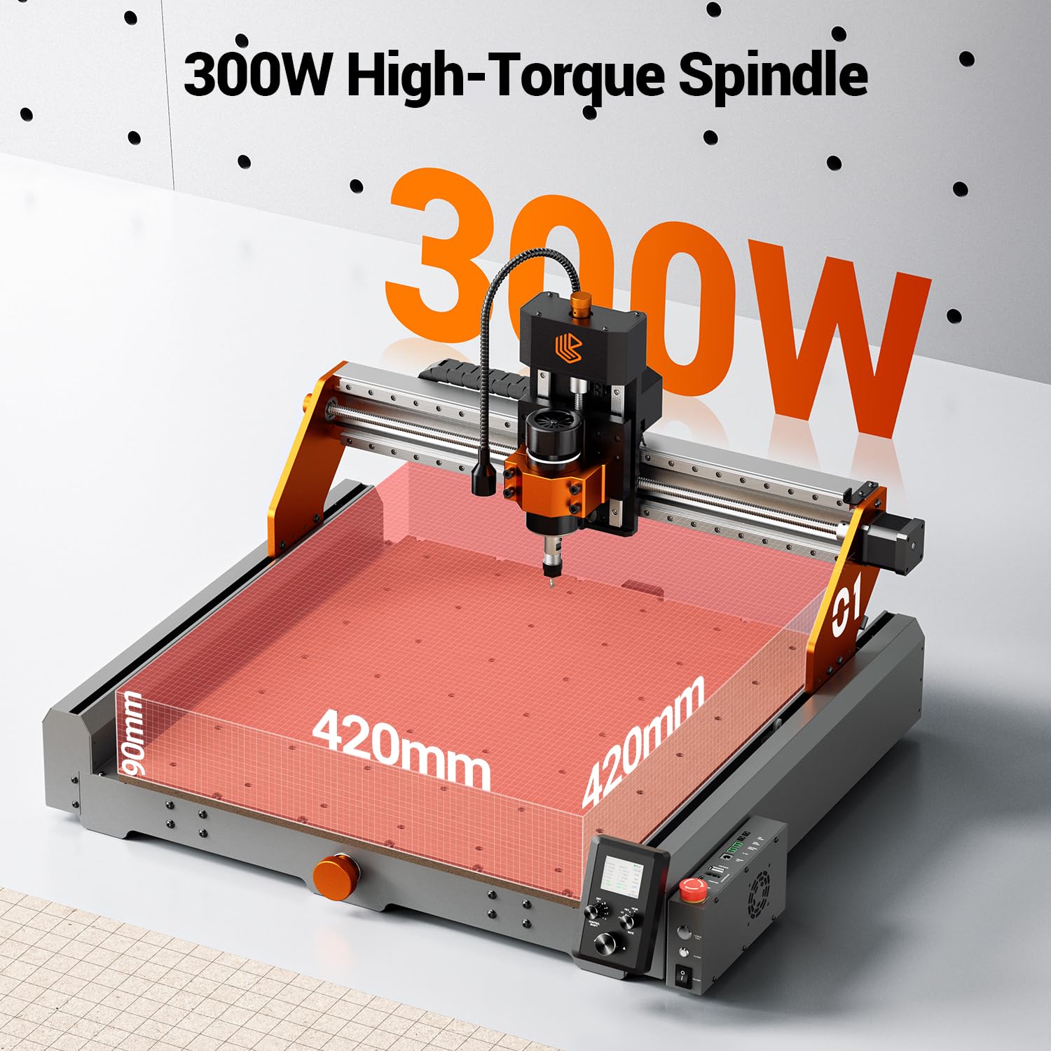 Artsian 01 - Máquina enrutadora CNC de 300 W, precisión de 0,01 mm, controlador inteligente de 4 ejes, espacio de trabajo de 420 x 420 mm, aluminio, latón, madera, plástico, PCB profesional