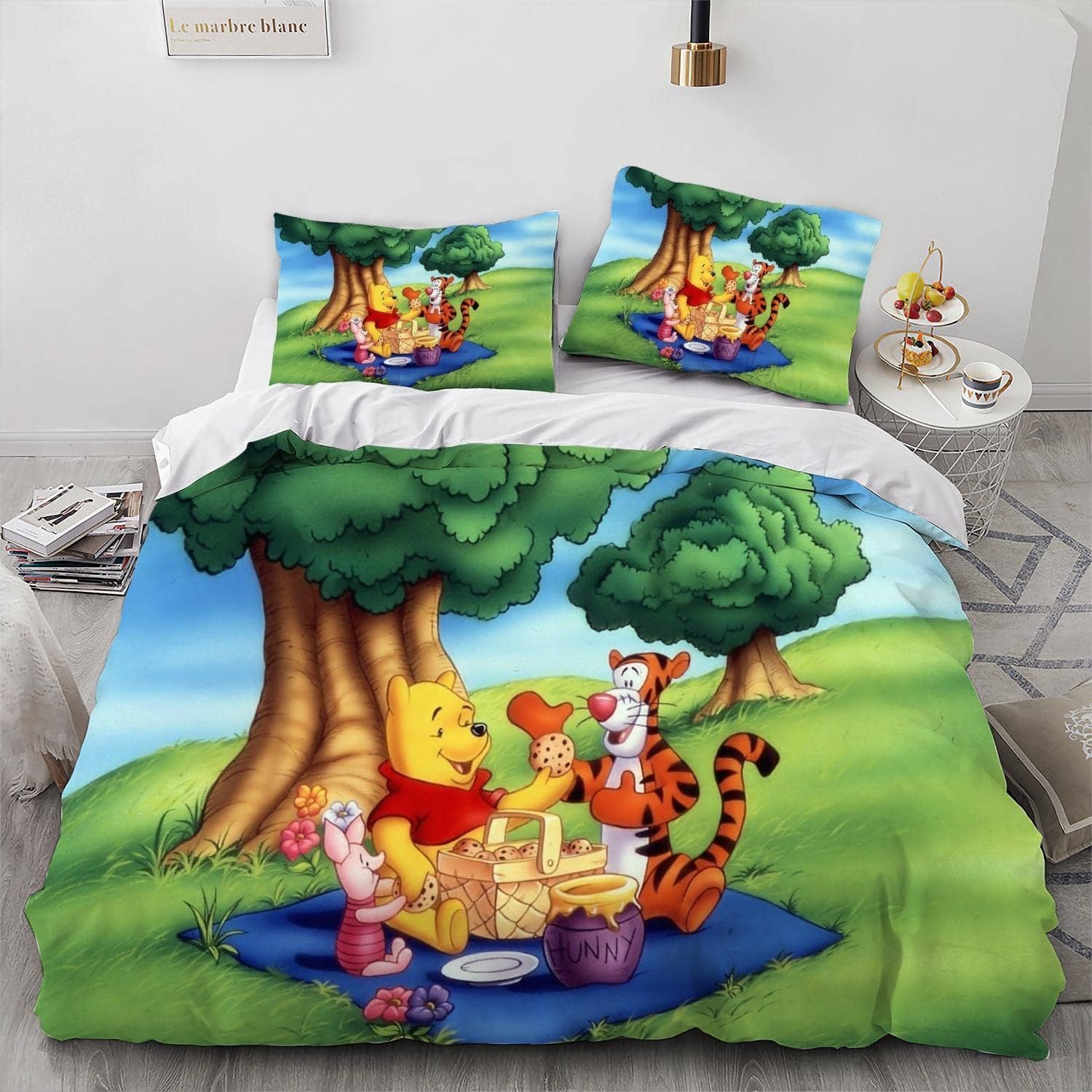 Classic Cartoon Bear Poster Duvet Cover Sets (3 pcs) Soft Microfiber,Room Personality Bedding Decor Bedding Set Comforter Cover Set (10,Full 79x90in + 20x30in)